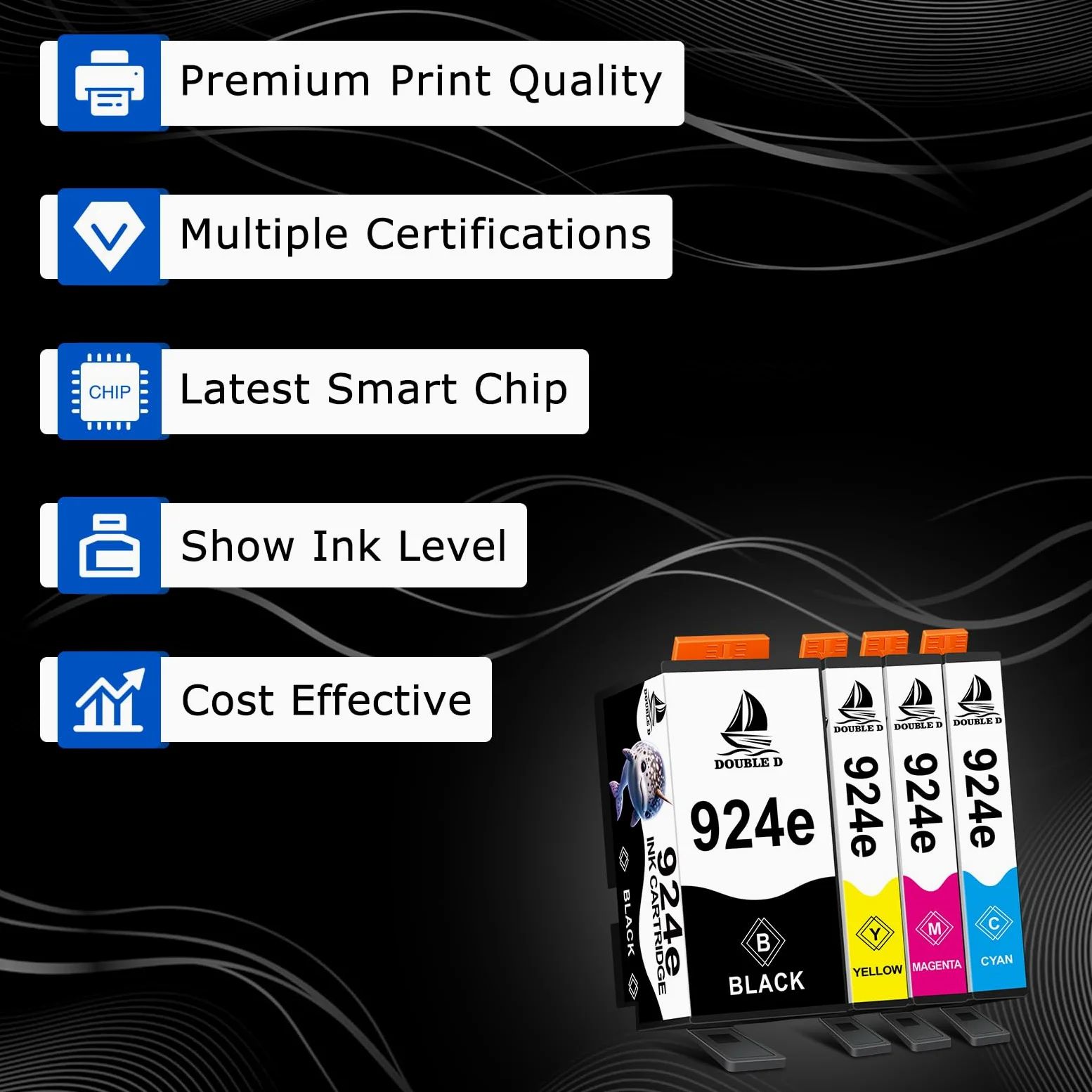DOUBLE D 924E Multipack per HP 924 XL 924E Cartucce Compatibile con Stampante HP OfficeJet Pro 8124e, 8122e, 8132e, 8135e, 8134e, 8125e (1BK/1C/1M/1Y, Con Chip)