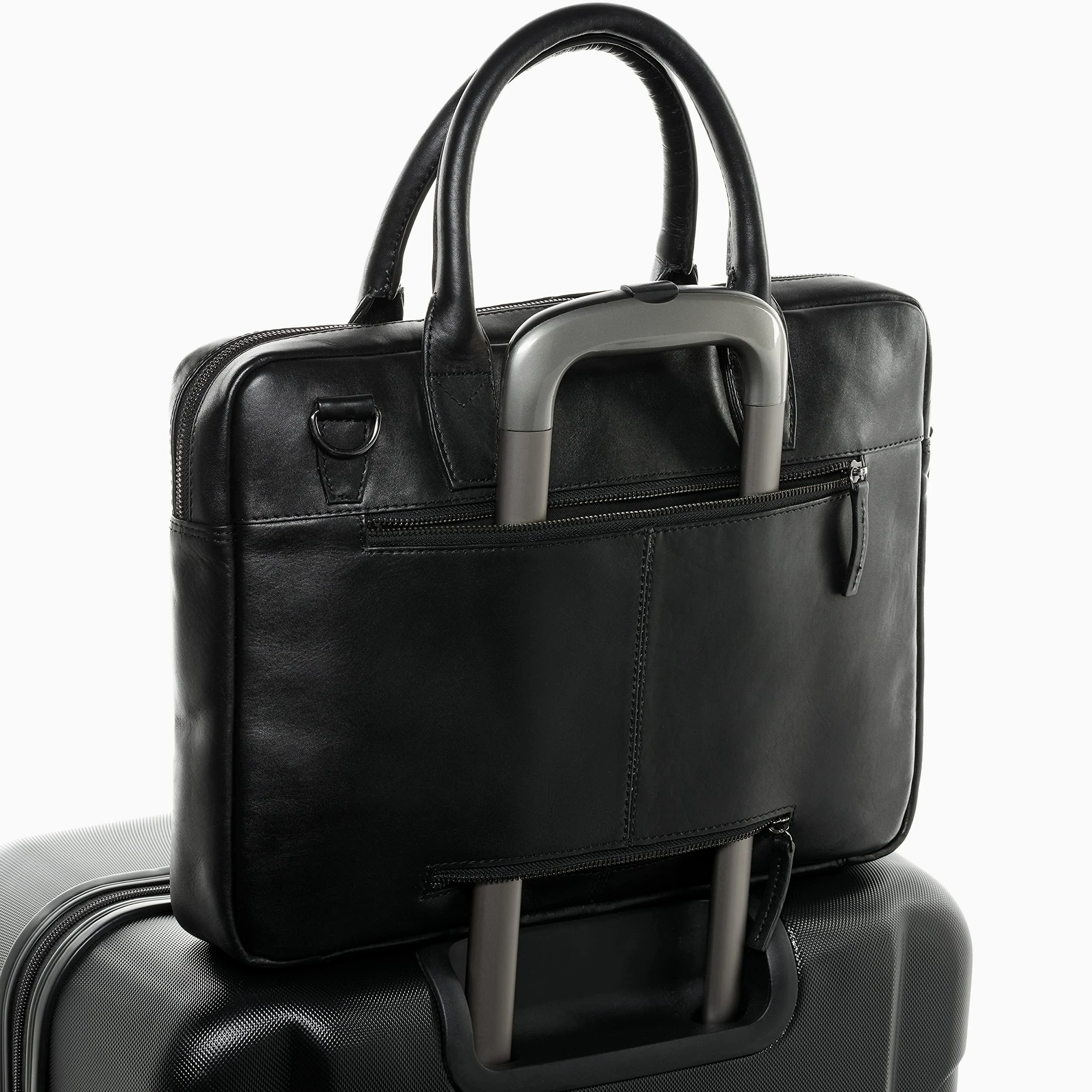 SID & VAIN® Borsa tracolla porta pc vera pelle BOSTON grande cartella laptop computer portatile Messenger porta-documenti Business uomo donna nero prodotto artigianale