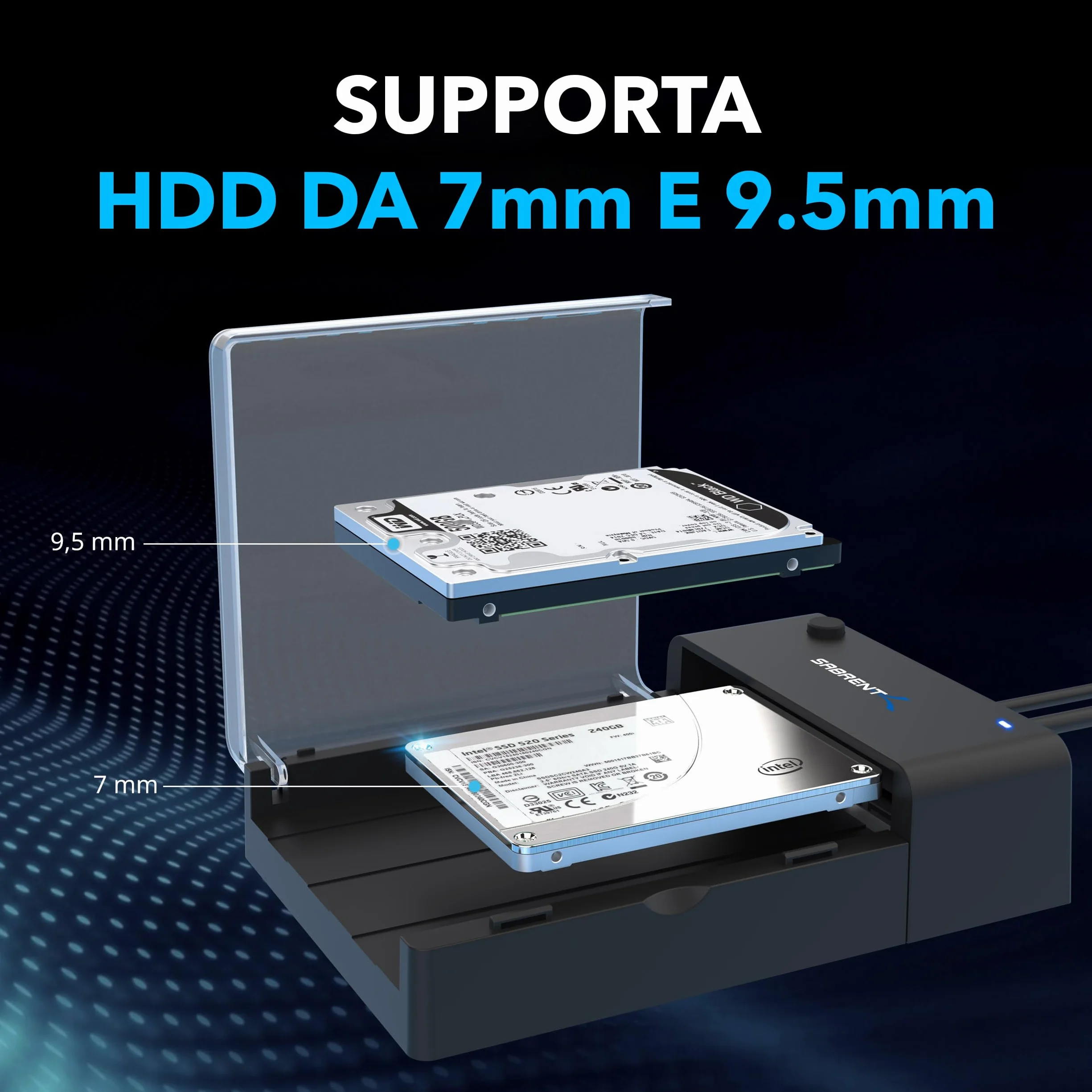SABRENT Docking Station SSD Hard Disk Esterno HDD 2.5 o 3.5 pollici, USB 3.2 Gen 1 a SATA [Supporta UASP] (EC-DFLT)