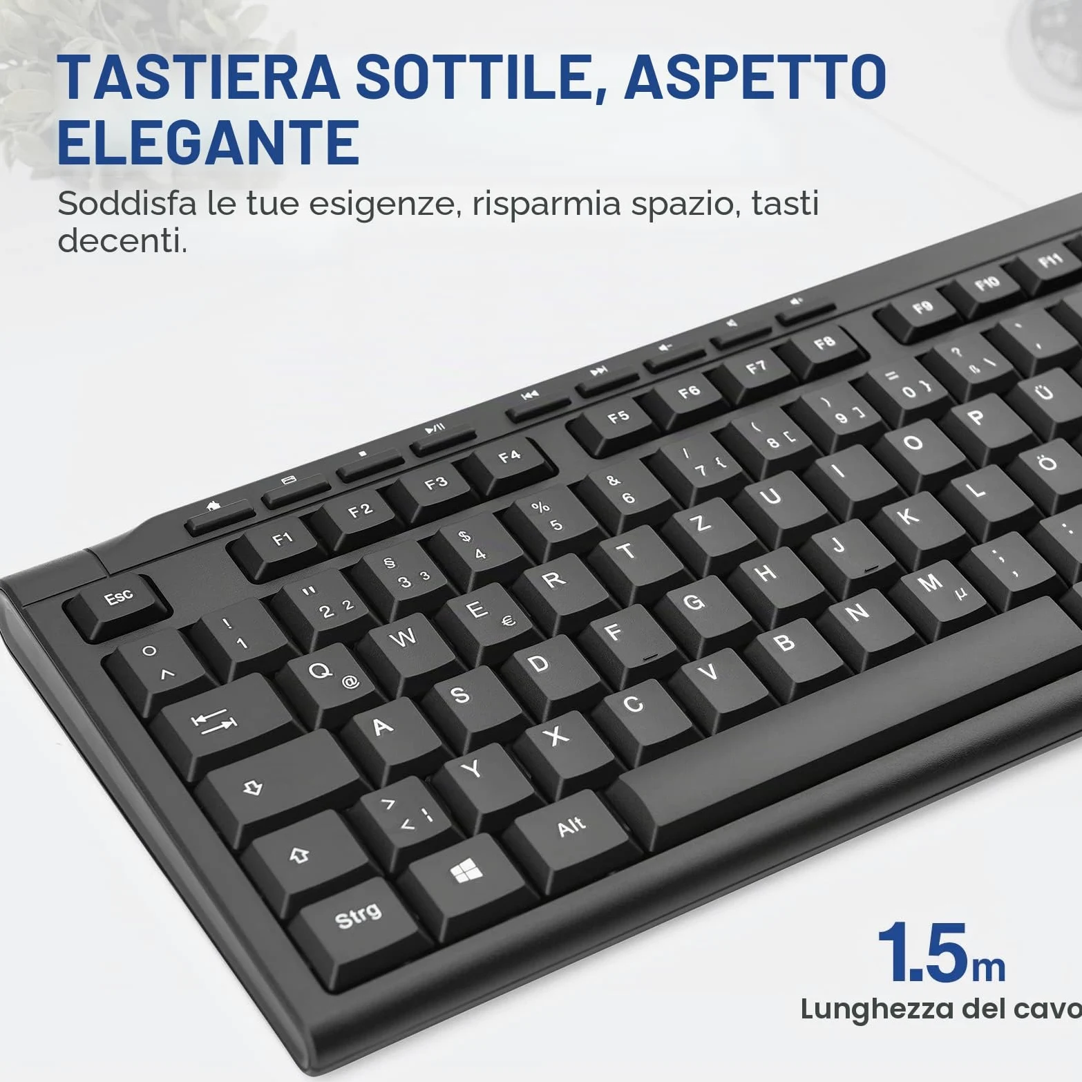 Rii RK907 Wired Tastiera USB per Mac/PC/Tablet/Windows/Android/Microsoft, Layout Tedesco QWERTZ, Nero