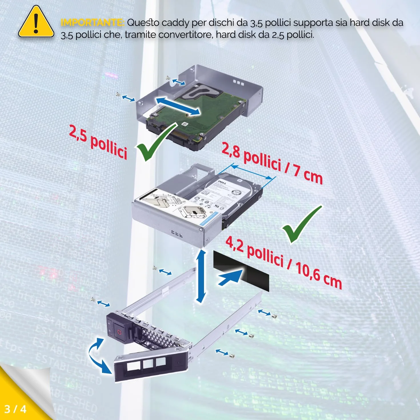 WORKDONE Confez. 6 - Caddy Disco Rigido 3,5" con Adattatore HDD 2,5" - Compatibile con Server Dell PowerEdge 14-15 Generazione Selezionati - Manuale - Etichette Adesive - Cacciavite - Viti Robuste