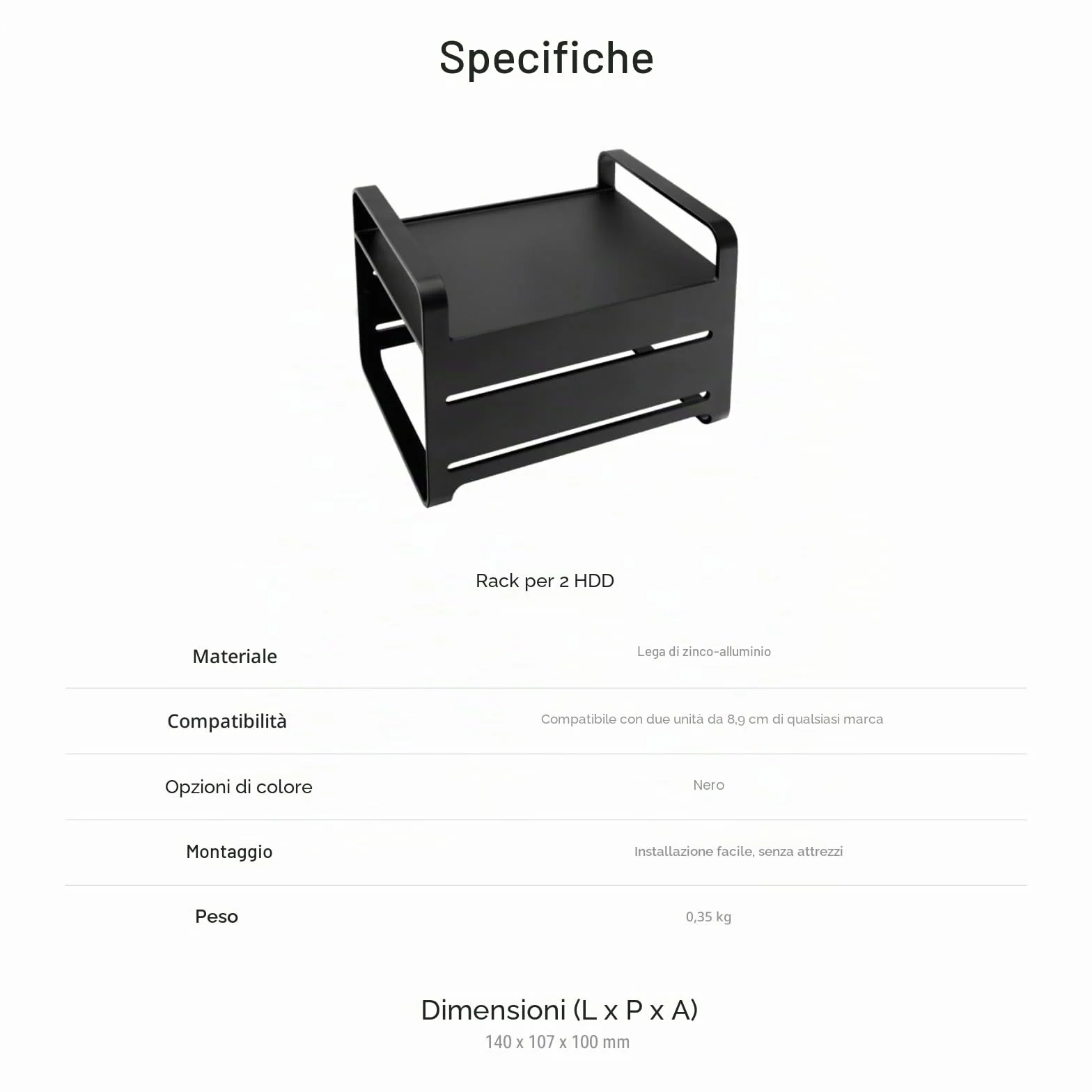 zimablade Vassoio rack HDD a 2 alloggiamenti, Zimaboard e altre unità di archiviazione doppie da 3,5 pollici, rack di montaggio per unità disco rigido con design in lega di alluminio