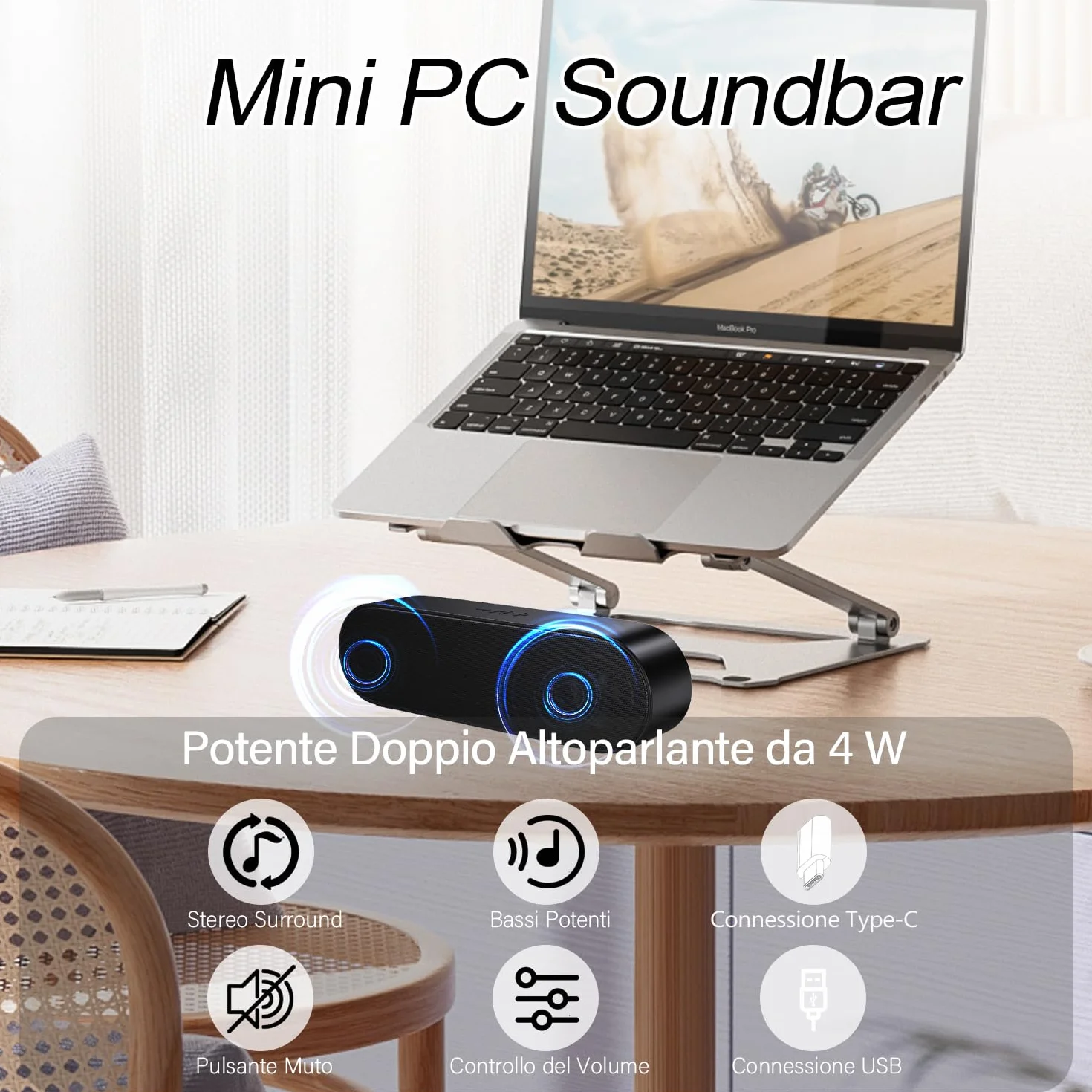 ZETIY Mini Altoparlante per PC, Casse Computer con Alimentazione USB, Altoparlante USB Stereo Sound Mini Casse Soundbar Portatile per Tablet Desktop Laptop e Banco Cassa - Nero