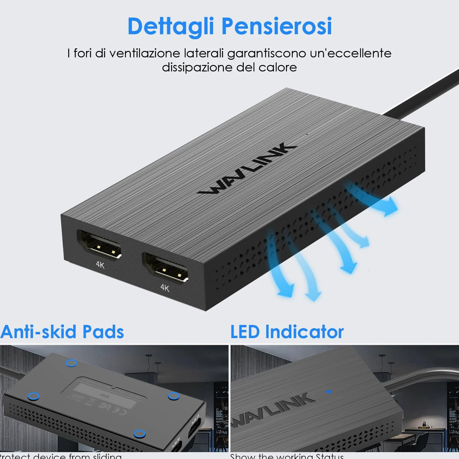 WAVLINK Adattatore da USB 3.1/USB C a Doppio HDMI, DisplayLink Dual 4K@60Hz Monitor Hub, Compatibile MacBook M1/M2/M3/M4, New MacBook Neo, Windows