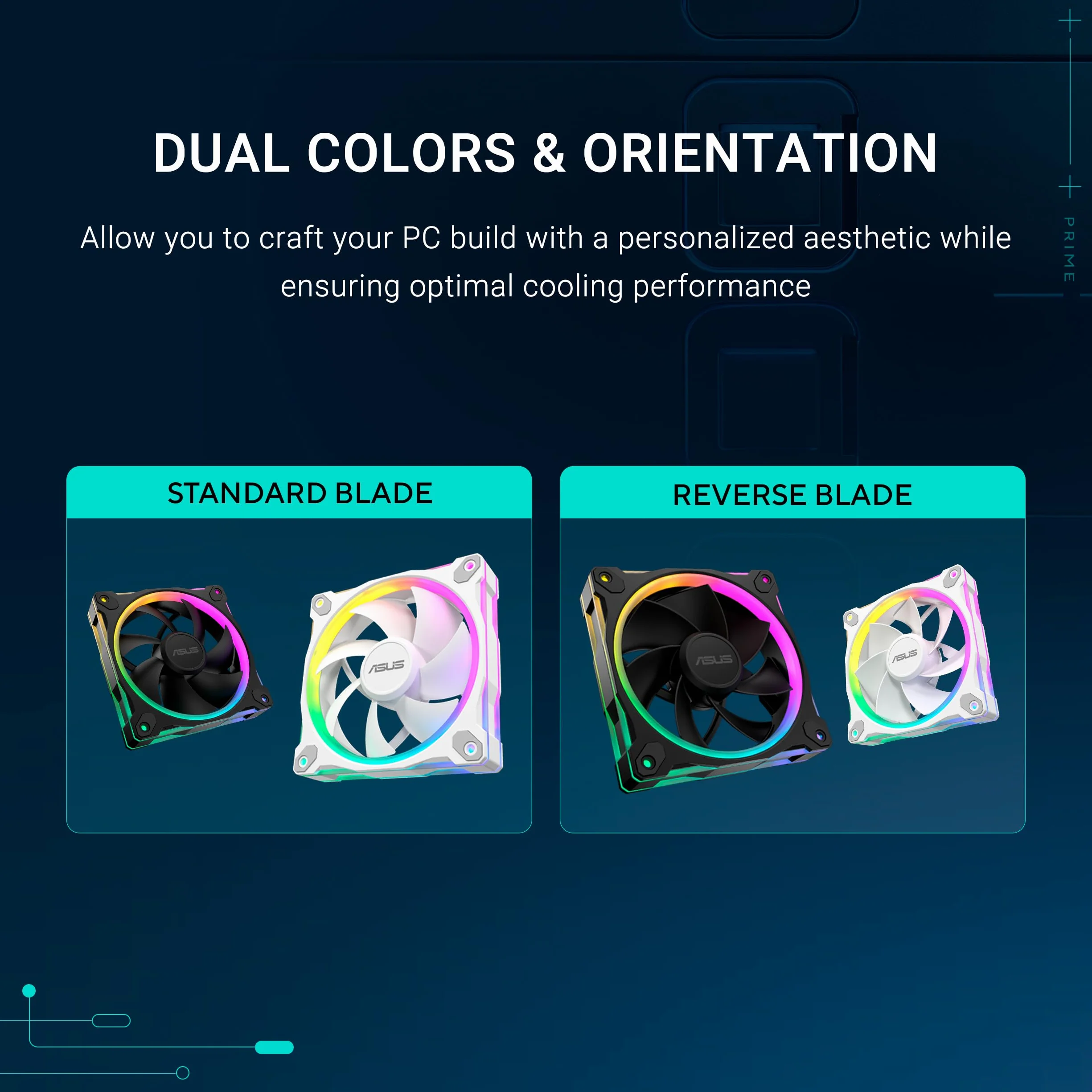 ASUS Prime MR120 ARGB Reverse, Ventola per Case da 120 mm, Spessore Telaio 2,8 cm, 20 LED ARGB Compatibili con Aura Sync per Illuminazione da Entrambi i Lati, 23 dB di Rumore, 3 Pezzi, Bianco