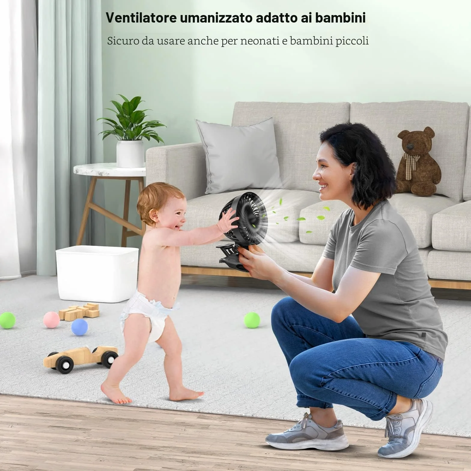 OUILA Ventilatore USB, Mini Ventilatore da Tavolo, 9 Velocità Fan con Clip, Rotazione a 360° Piccolo Fan per Camera da Letto, Casa, Ufficio, Auto, Campeggio - Nero (USB Alimentato)