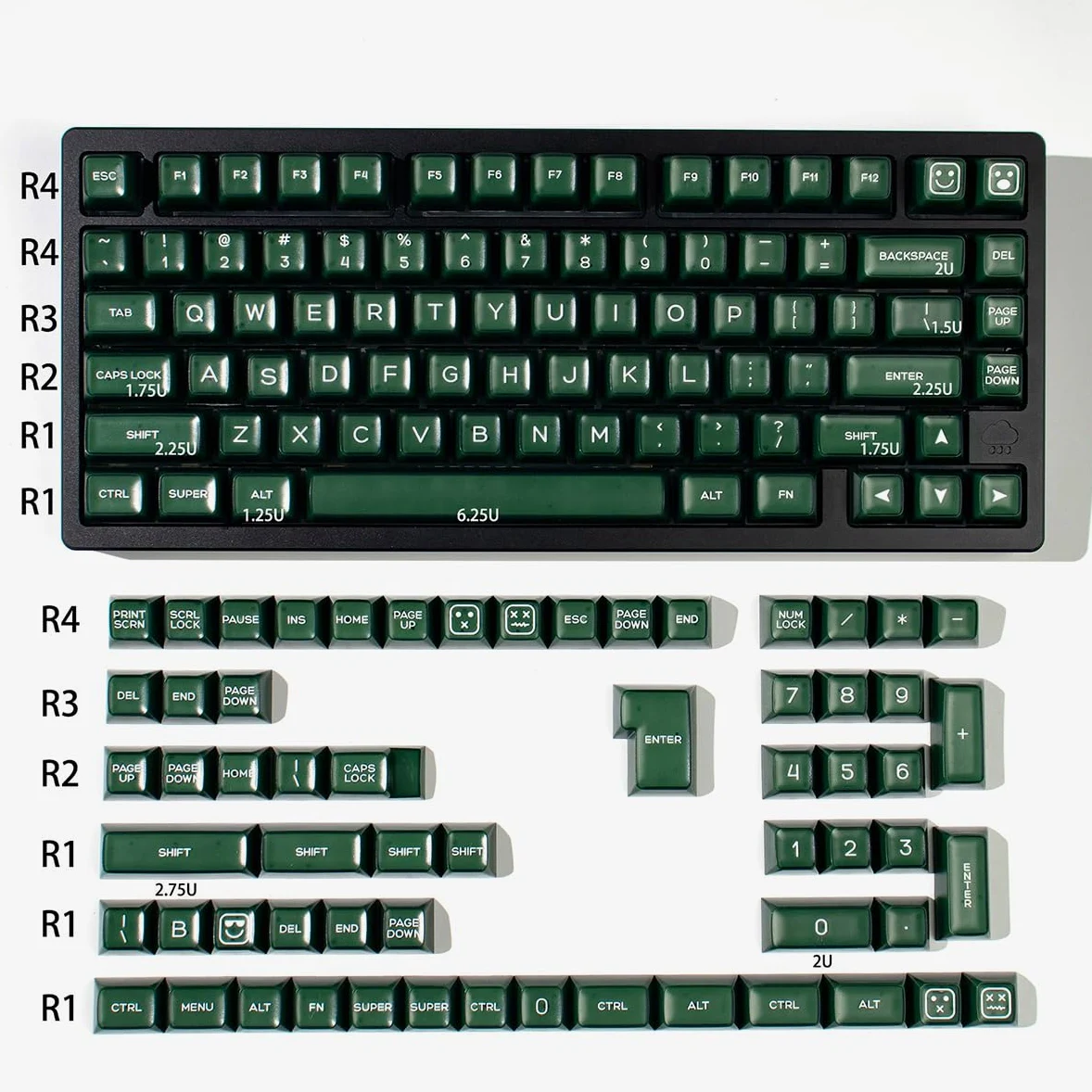 Set di 142 copritasti PBT SA a doppia iniezione, set di copritasti adatto per tastiera meccanica 61/64/87/104/108 Cherry Mx Switch ISO ANSI, colore: verde traslucido