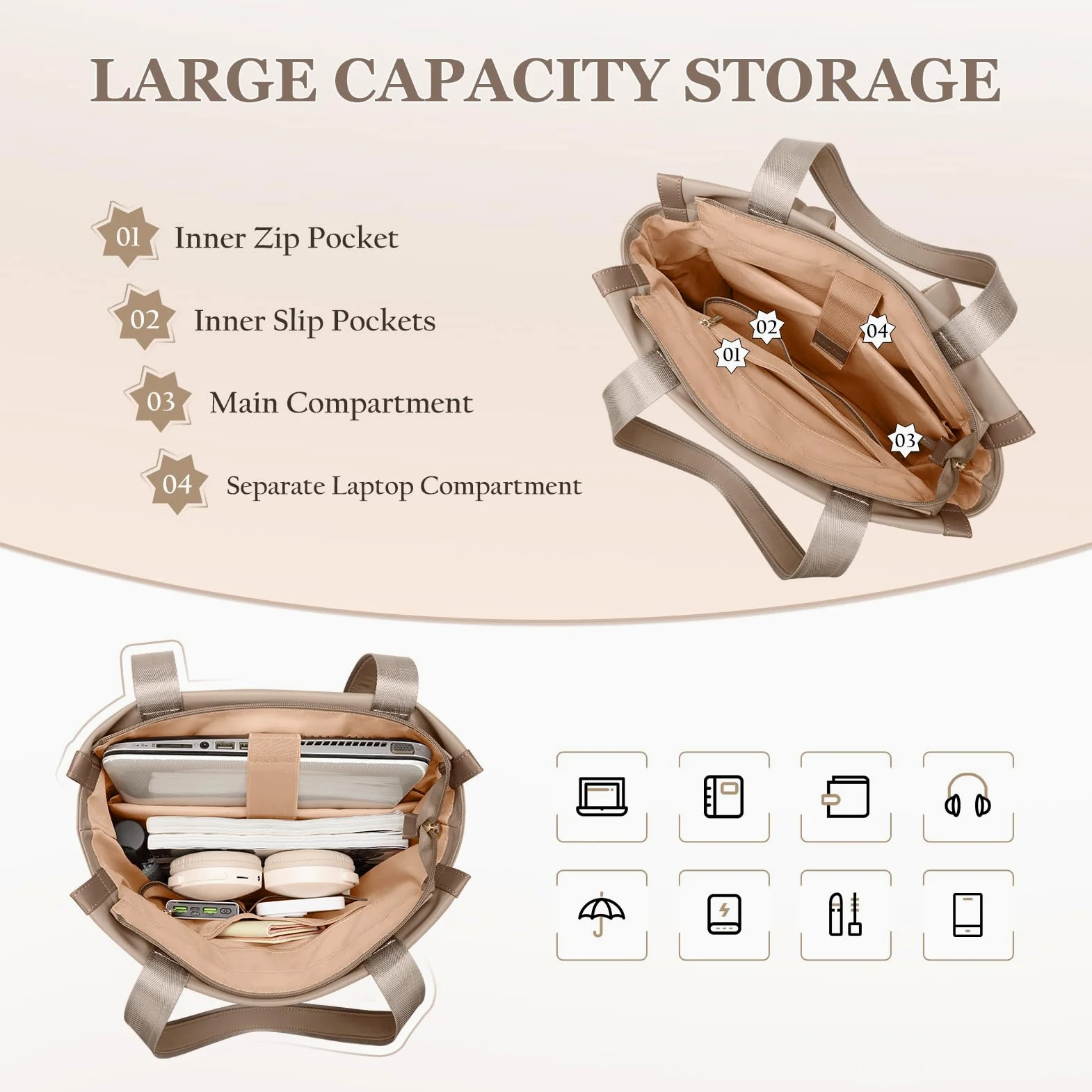 GOLF SUPAGS Zaino Convertibile per Donna Laptop Casual Travel Bag Notebook per Lavoro College Viaggi di Piacere(Champagne)