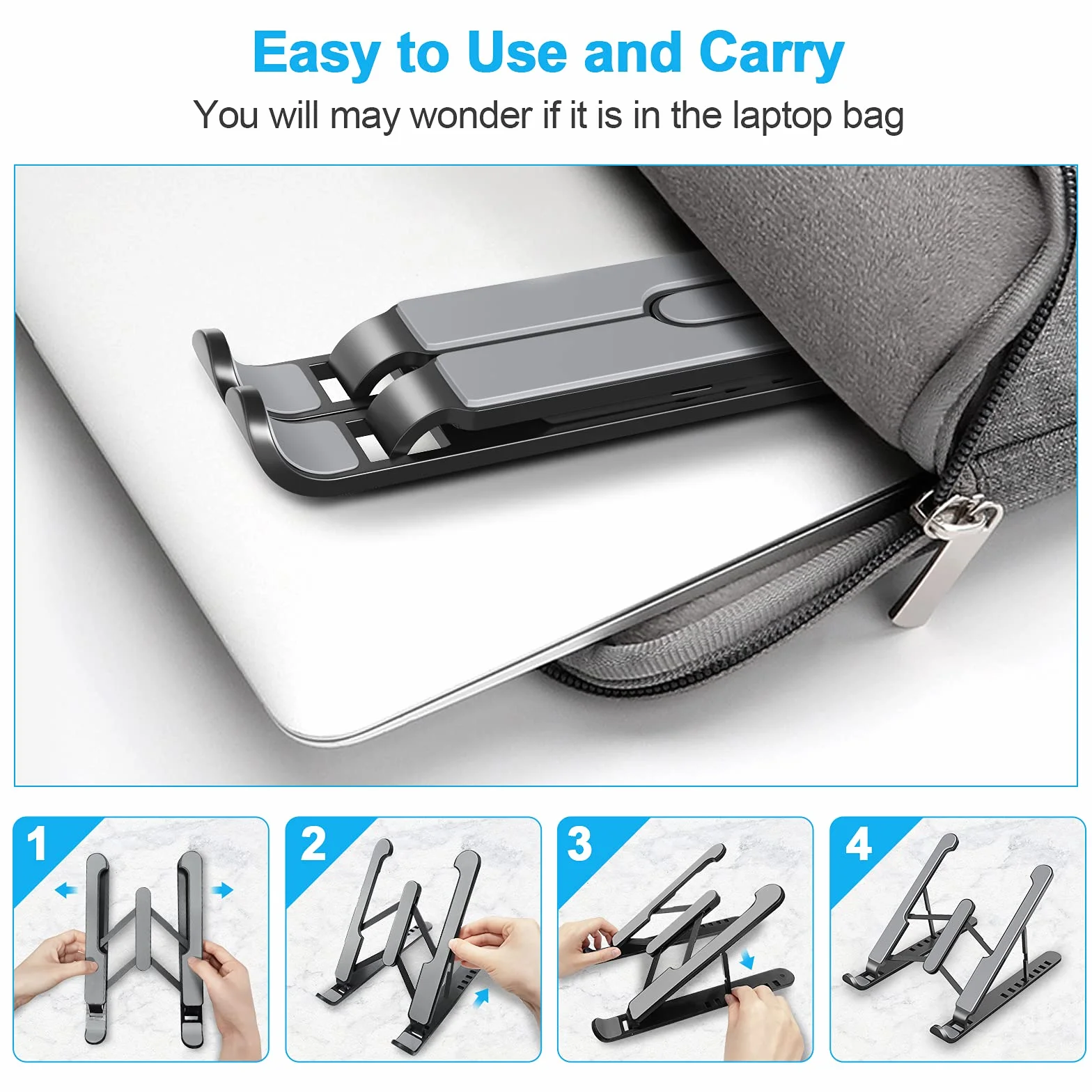 Supporto PC Portatile, 8 Livelli Regolabile & Raffreddamento Porta PC, Pieghevole in Plastica e Silicone Laptop Stand per Computer Portatili e Tablet (10-15,6’’)