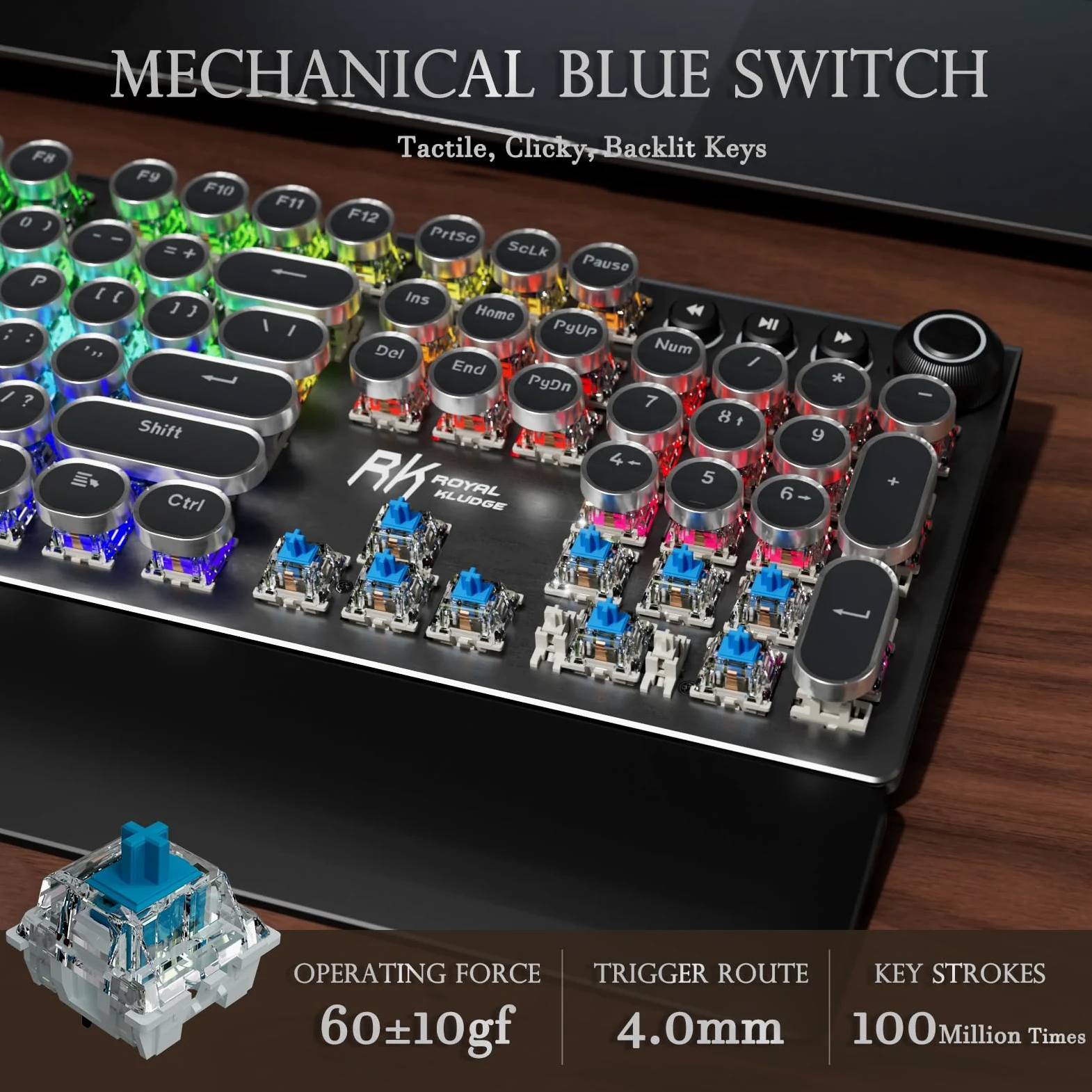 RK ROYAL KLUDGE Tastiera da gioco RKX108, interruttore blu, grigio ombra