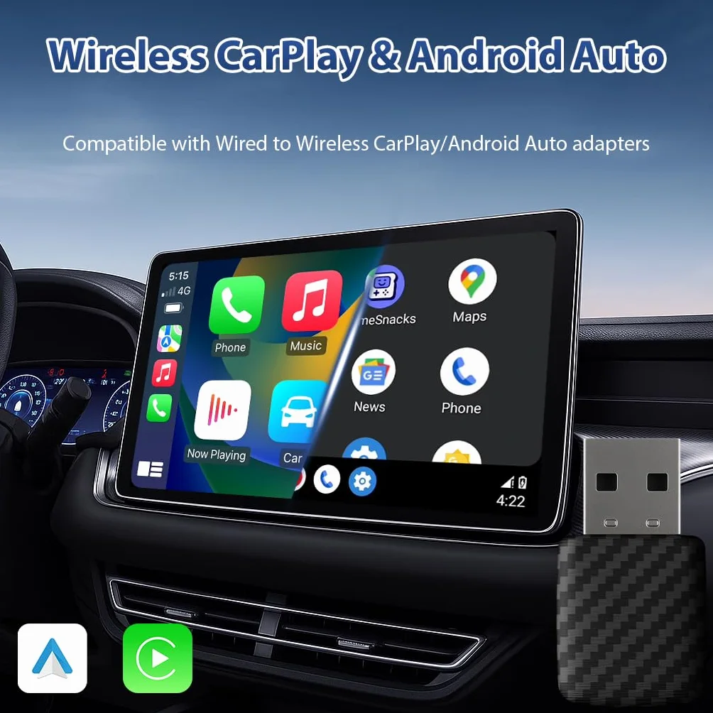 Mini adattatore wireless CarPlay, grigio argento – Adattatore wireless compatto per auto per Android Auto, connessione automatica rapida, aggiornamento CarPlay cablato a wireless 2026 (A28)