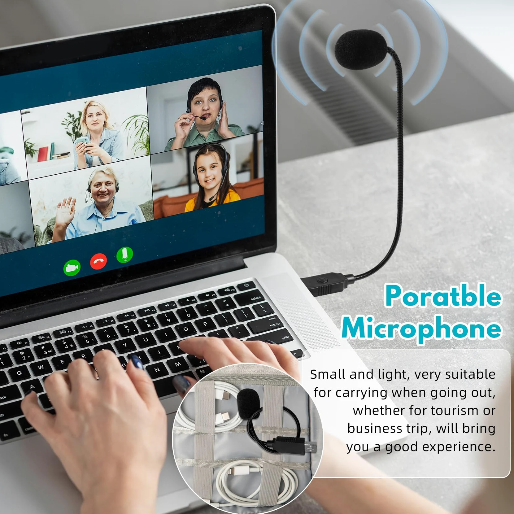 Mini microfono USB per laptop, microfono per computer desktop, microfono a condensatore con collo d'oca e pulsante muto, compatibile con PC e Mac, Plug & Play, per riunioni, chiamate,