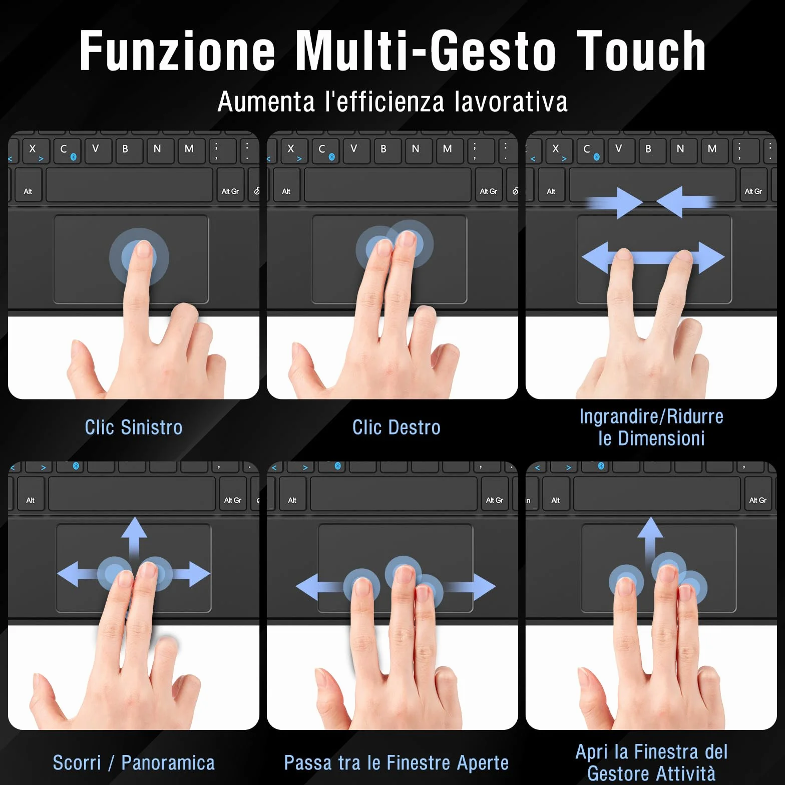 1 BY ONE Diafield Tastiera Bluetooth Wireless Ultra Sottile con Multi Touch Integrato Touch Pad e Batteria Ricaricabile per Android IOS e Windows, Tastiera Wireless, Nera