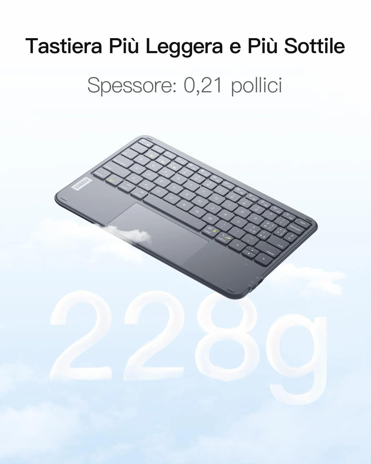 Inateck Tastiera Bluetooth con Touchpad Integrato, Tastiera Wireless Ultra Sottile per Tablet PC iPad, QWERTY Layout Italiano Ricaricabile, Compatibile con Windows iPadOS Android, Grigio