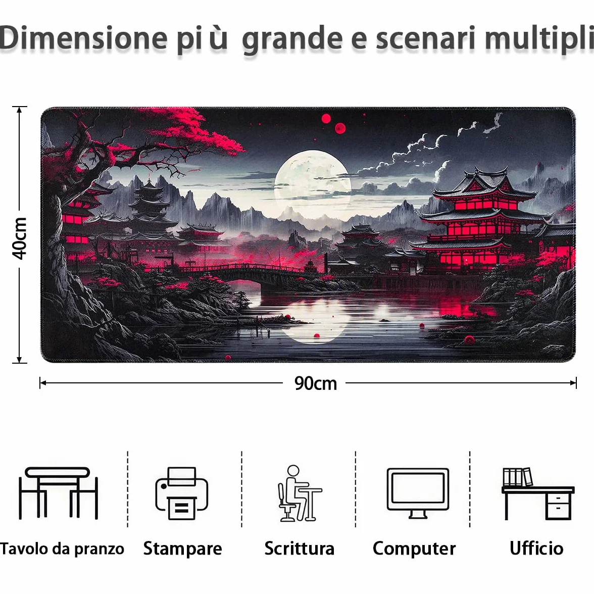 Zindoo Tappetino Mouse Gaming XXL 900x400x3mm Antiscivolo Precisione Nero Giapponese