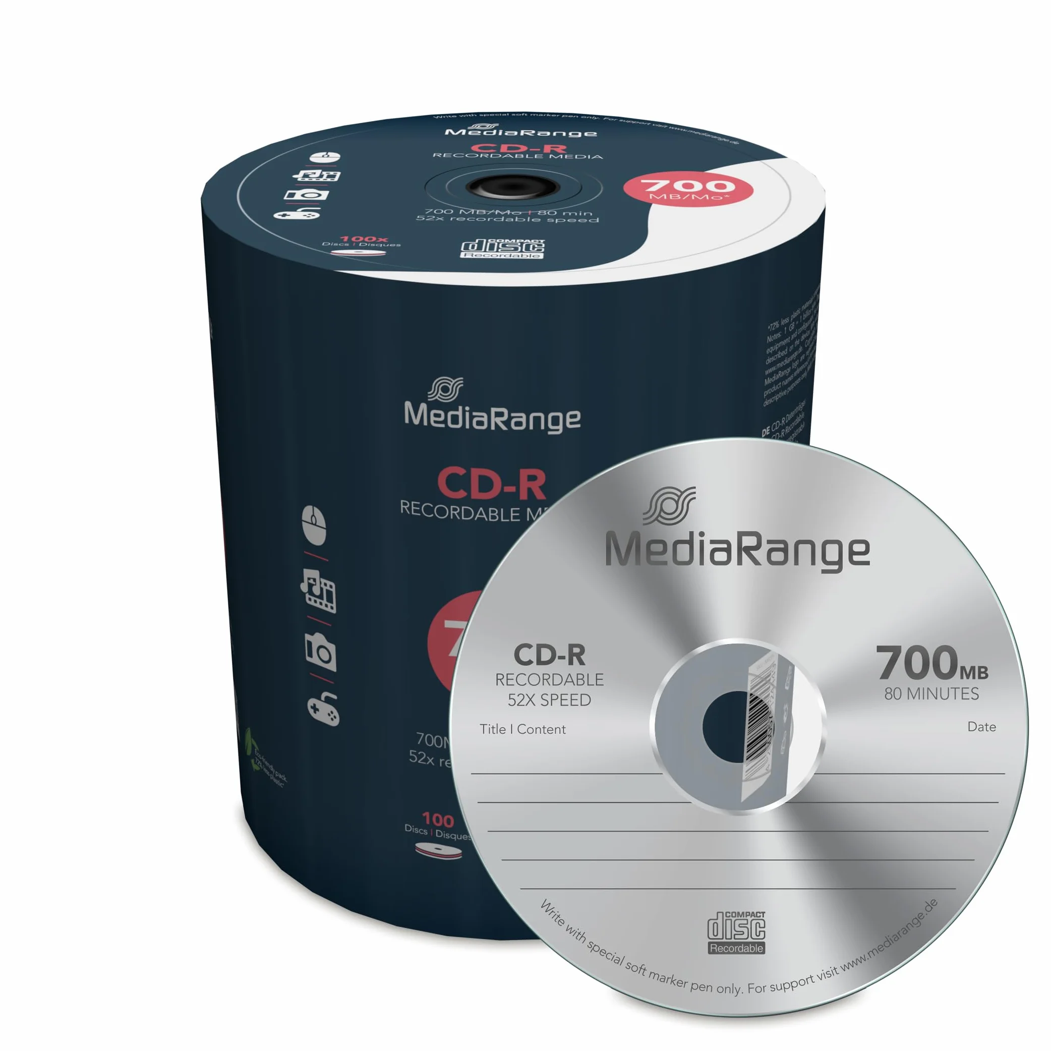 100 CD-R vergini Mediarange da 700MB, 80Min