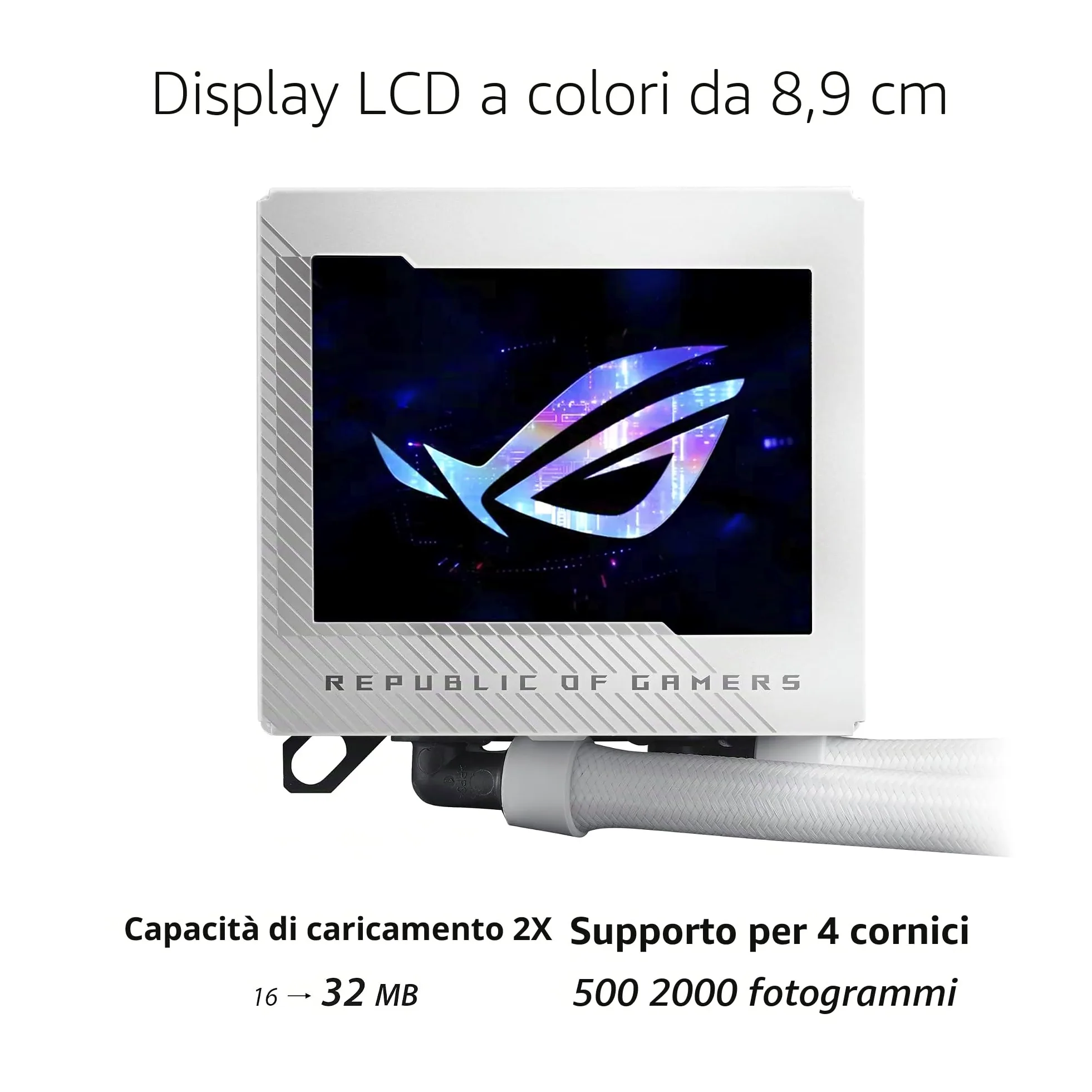 ASUS ROG Ryujin III 360 ARGB Dispositivo di raffreddamento a liquido all-in-one, Cooler CPU con LCD 3.5", Pompa Asetek di 8a generazione, Ventole del radiatore ROG ARGB da 120 mm, Daisy Chain, Bianco