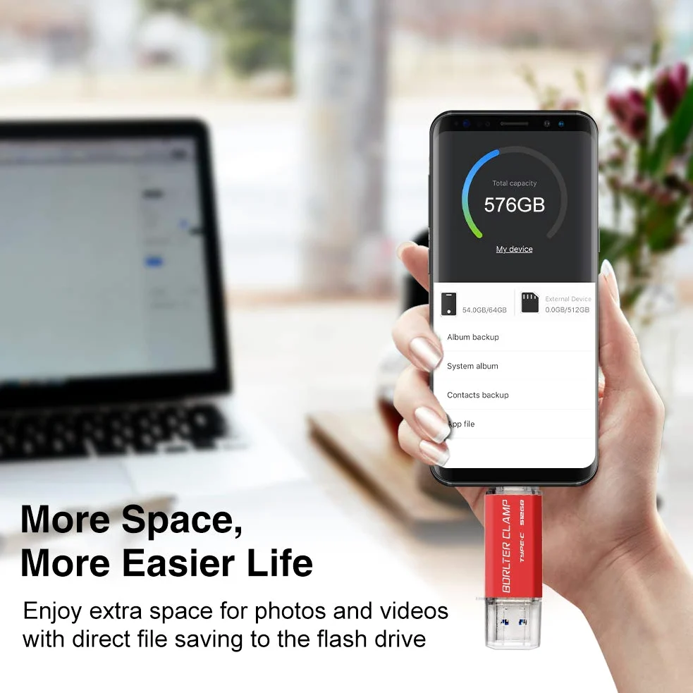 512GB Chiavetta USB 3.0 Tipo C, BorlterClamp 2 in 1 Pen Drive (USB C e USB 3.0) OTG Memoria Flash, USB Flash Drive per Tipo C Android Smartphone/Tablet/Computer (Rosso)