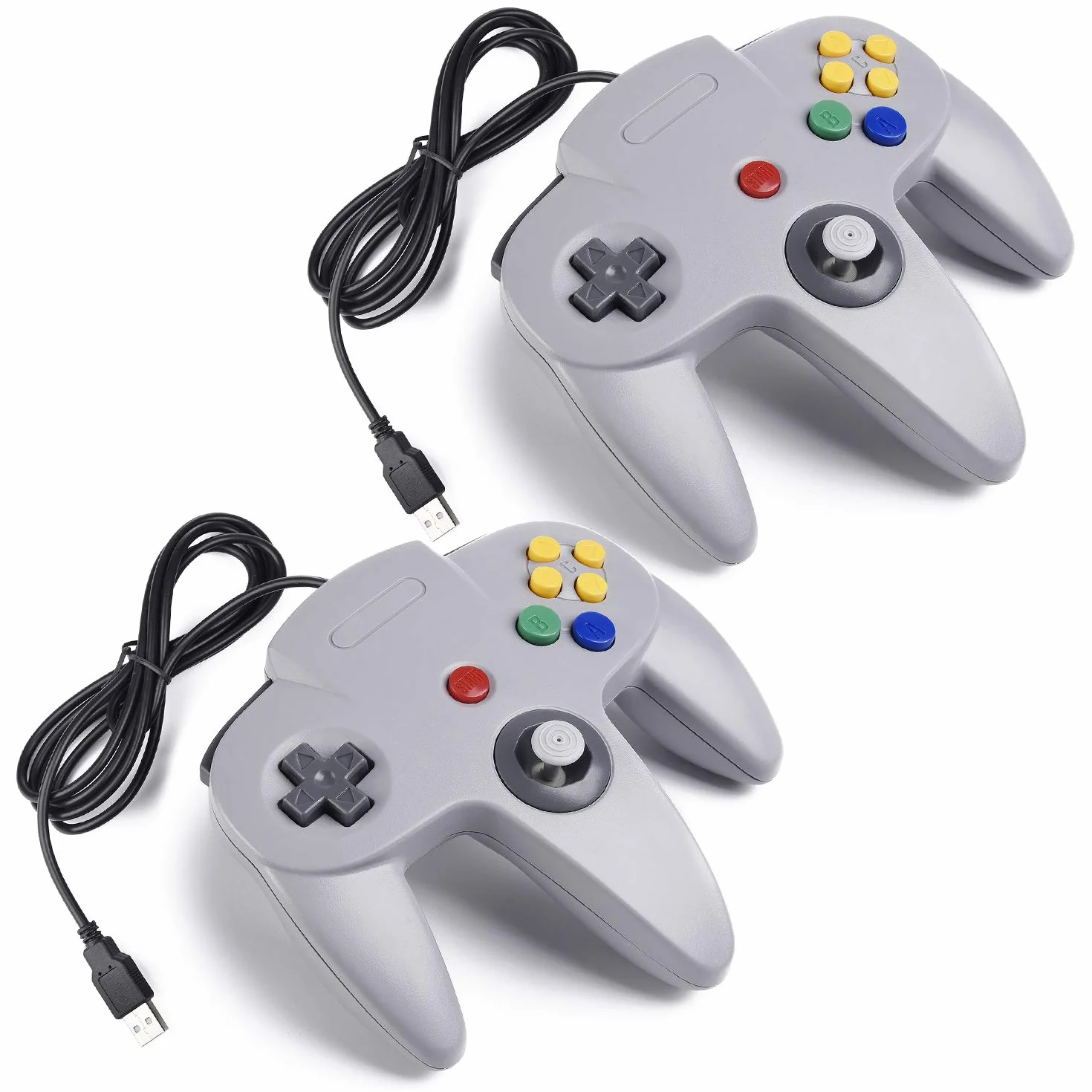 miadore 2 PCS Controller USB classico N64, controller joystick per PC cablato USB N64 retrò per PC Windows, MAC, Linux, Raspberry Pi 3 (Grigio)
