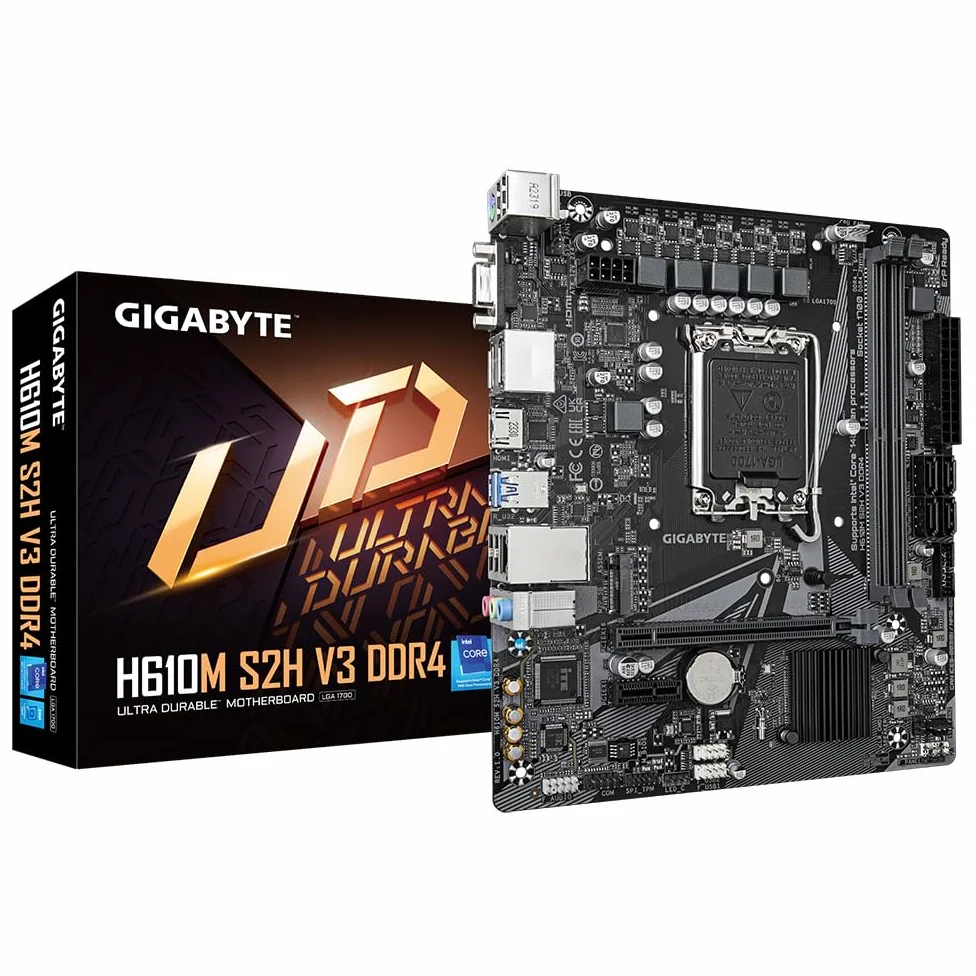 GIGABYTE H610M S2H V3 DDR4 Scheda madre - Supporta processori Intel Core 14th CPUs, 4+1+1 Hybrid Digital VRM, up to 3200MHz DDR4, 1xPCIe 3.0 M.2, GbE LAN, USB 3.2 Gen 1