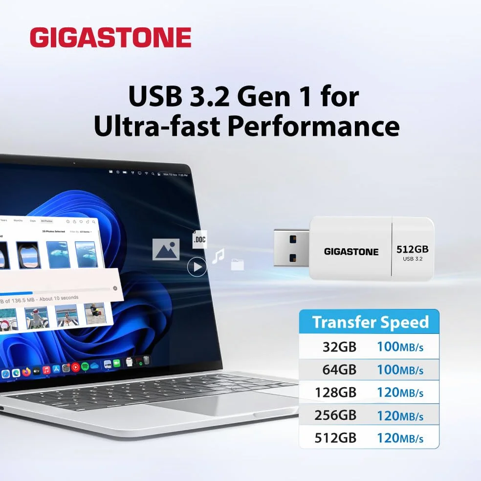 Gigastone Chiavetta USB 256 GB, Z60 USB 3.2 Gen 1 Serie, R/W 120/80 MB/s alta velocità, Senza cappuccio con design retrattile, compatibile con interfaccia USB 2.0 / USB 3.0 / USB 3.1