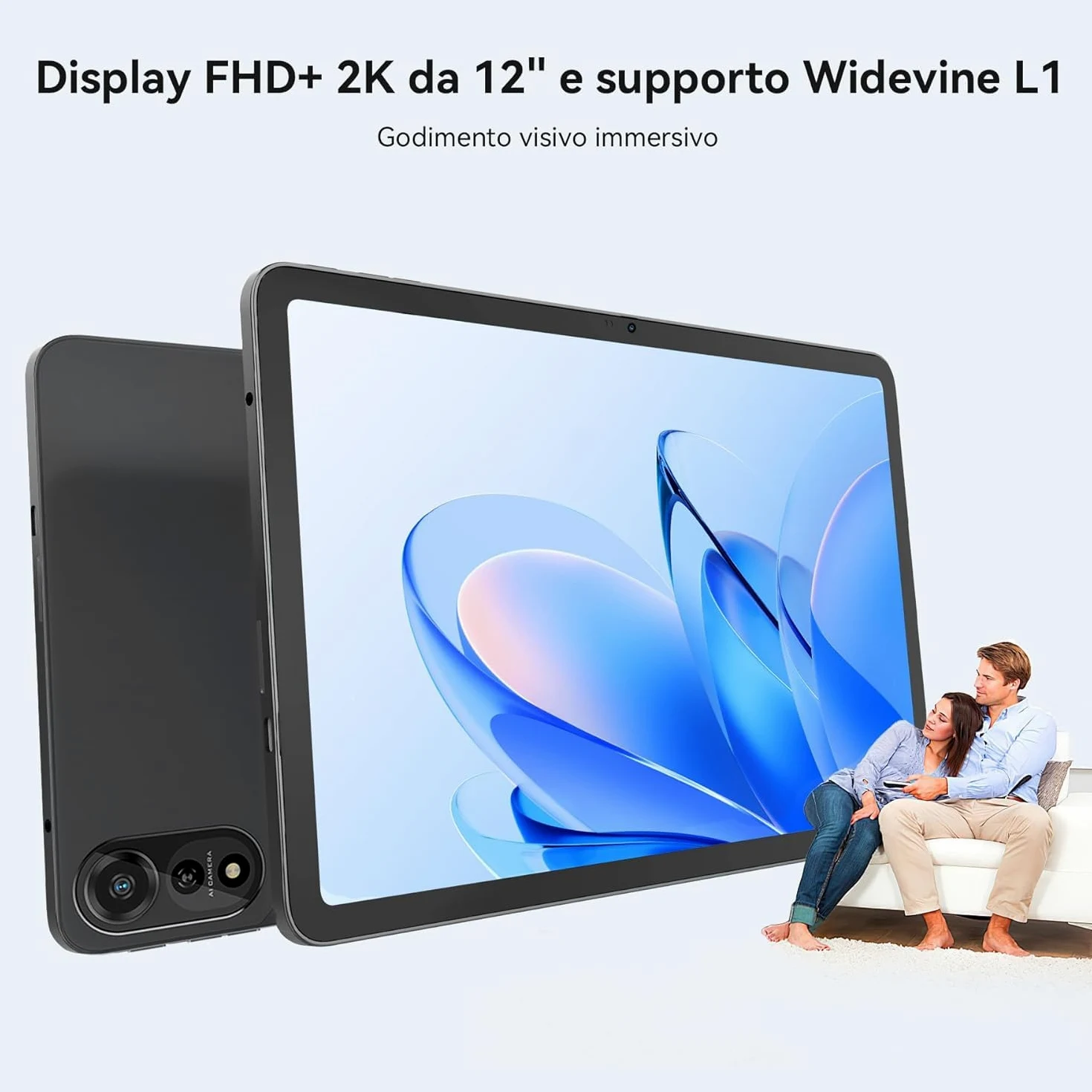 Blackview Tablet 12 Pollici con Tastiera, Tablet Android 15, Dual SIM 4G, 24GB RAM 256GB ROM, GeminiAI 3.0, 9000mAh, Wi-Fi Dual-Band, Riconoscimento Facciale, Widevine L1, GPS, Mouse/Custodia/Penna
