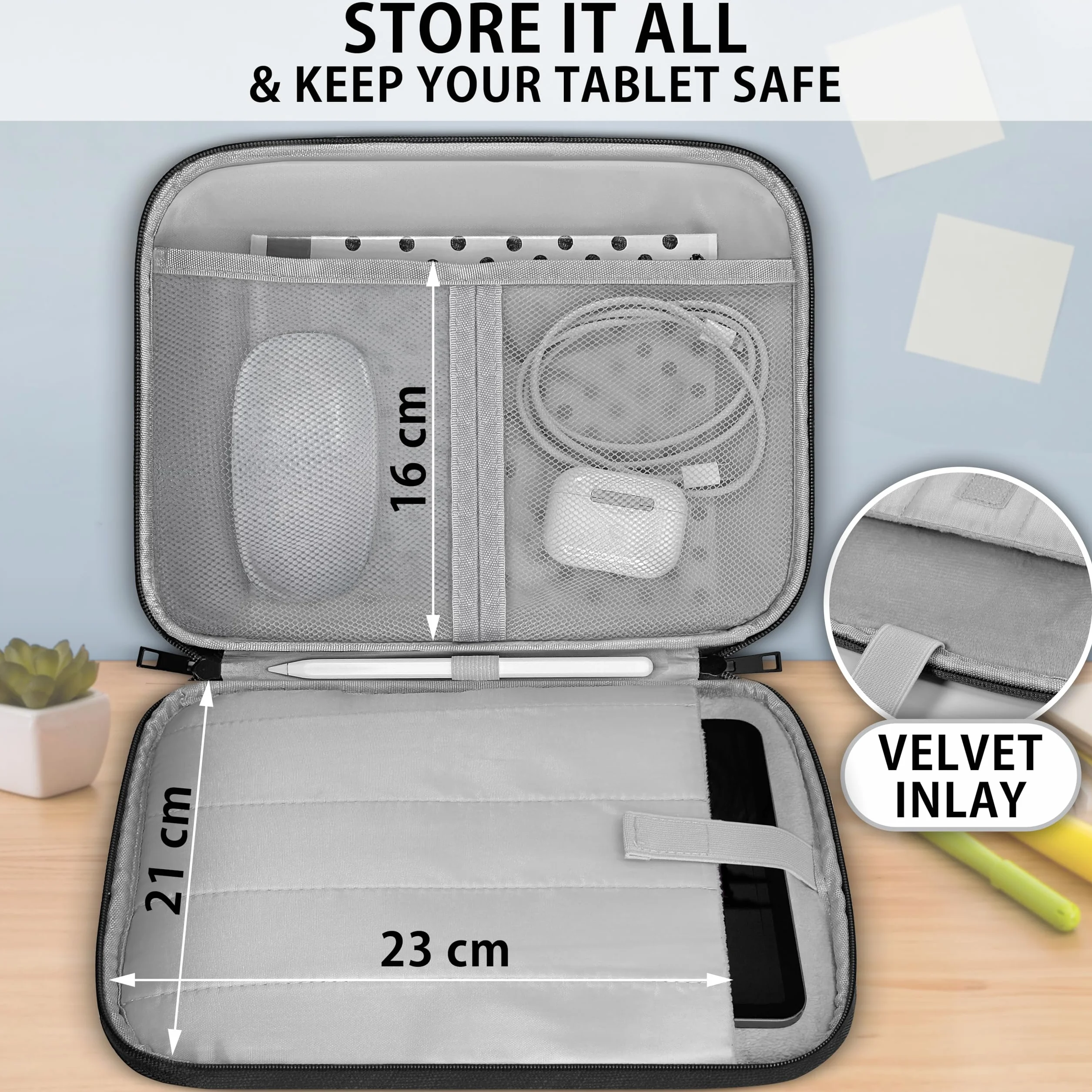 MyGadget Porta Tablet da 11 Pollici [ 30 x 23 cm ] - Custodia con Interno Morbido e Manico - Spazio per Mouse & Accessori - per iPad Pro | Air & Galaxy Tab - Nero