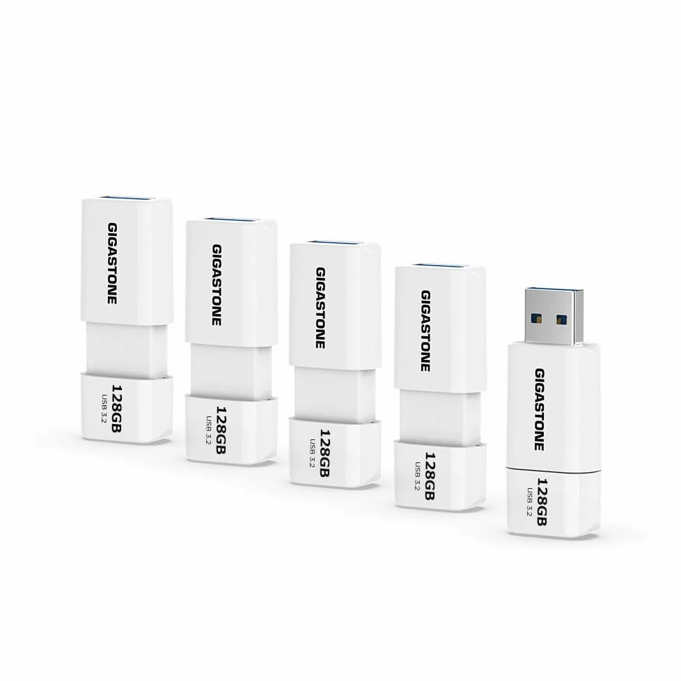 Gigastone Chiavetta USB 128 GB Set da 5, Z60 USB 3.2 Gen 1 Serie, R/W 120/80 MB/s alta velocità, Senza cappuccio con design retrattile, compatibile con interfaccia USB 2.0 / USB 3.0 / USB 3.1