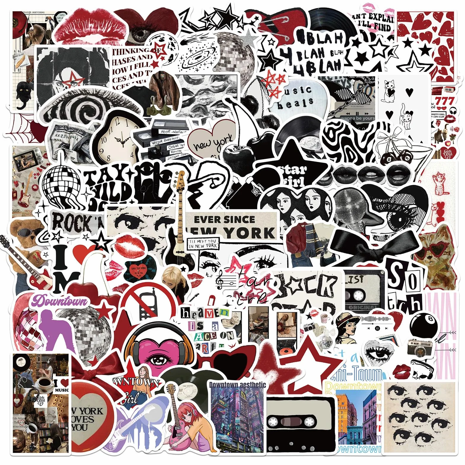 100 Pezzi Stickers Aesthetic, Adesivi Scrapbooking, Adesivi Vintage Y2K, Adesivi Vinile Impermeabili, per Scrapbooking Laptop Bottiglia Skateboard Chitarra Journal Valigia Scooter