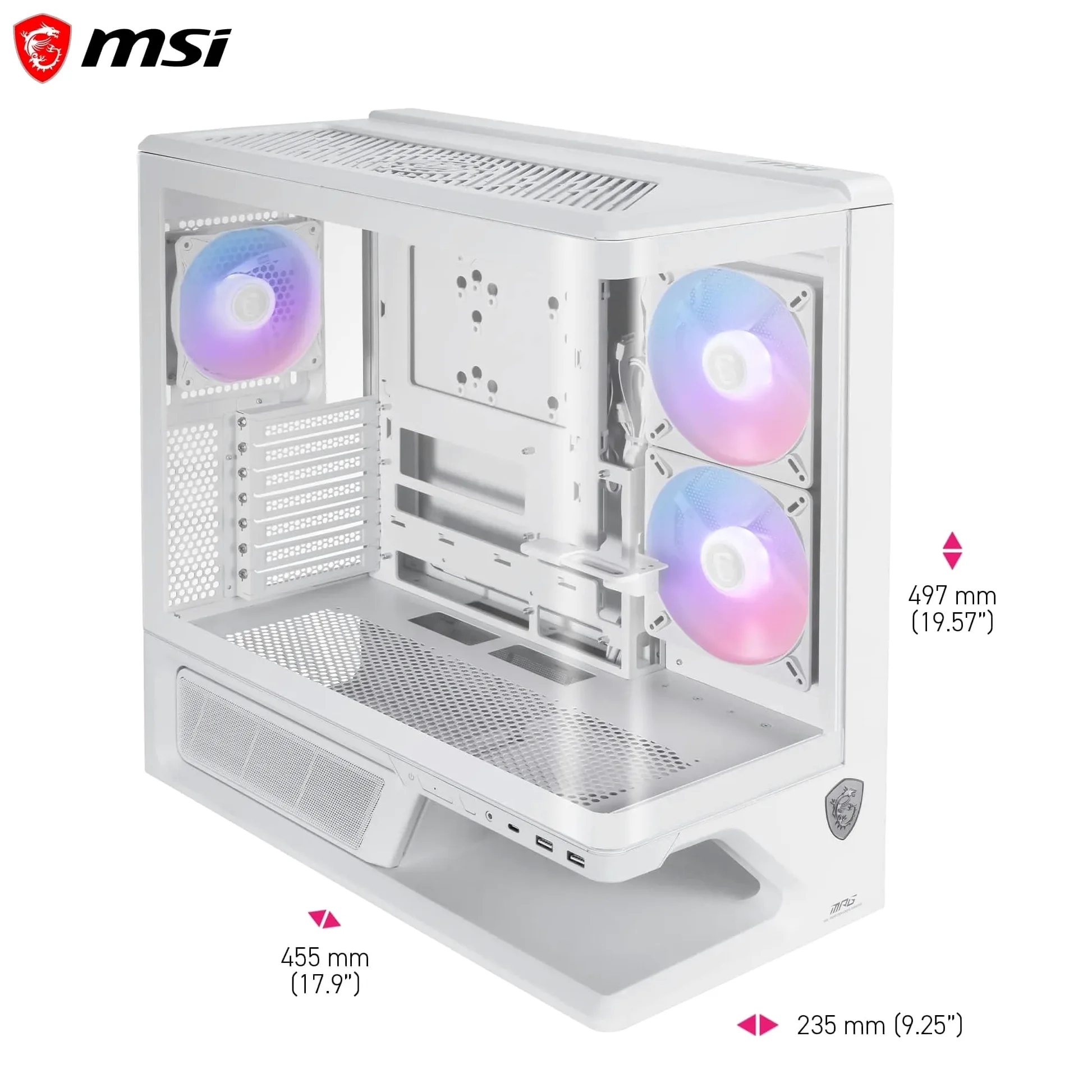 MPG VIXTA 300R PZ W Case PC | Mid-tower Gaming PC Case - Design base flottante - 2 ventole da 140 mm preinstallate e 1 ventola da 120 mm.