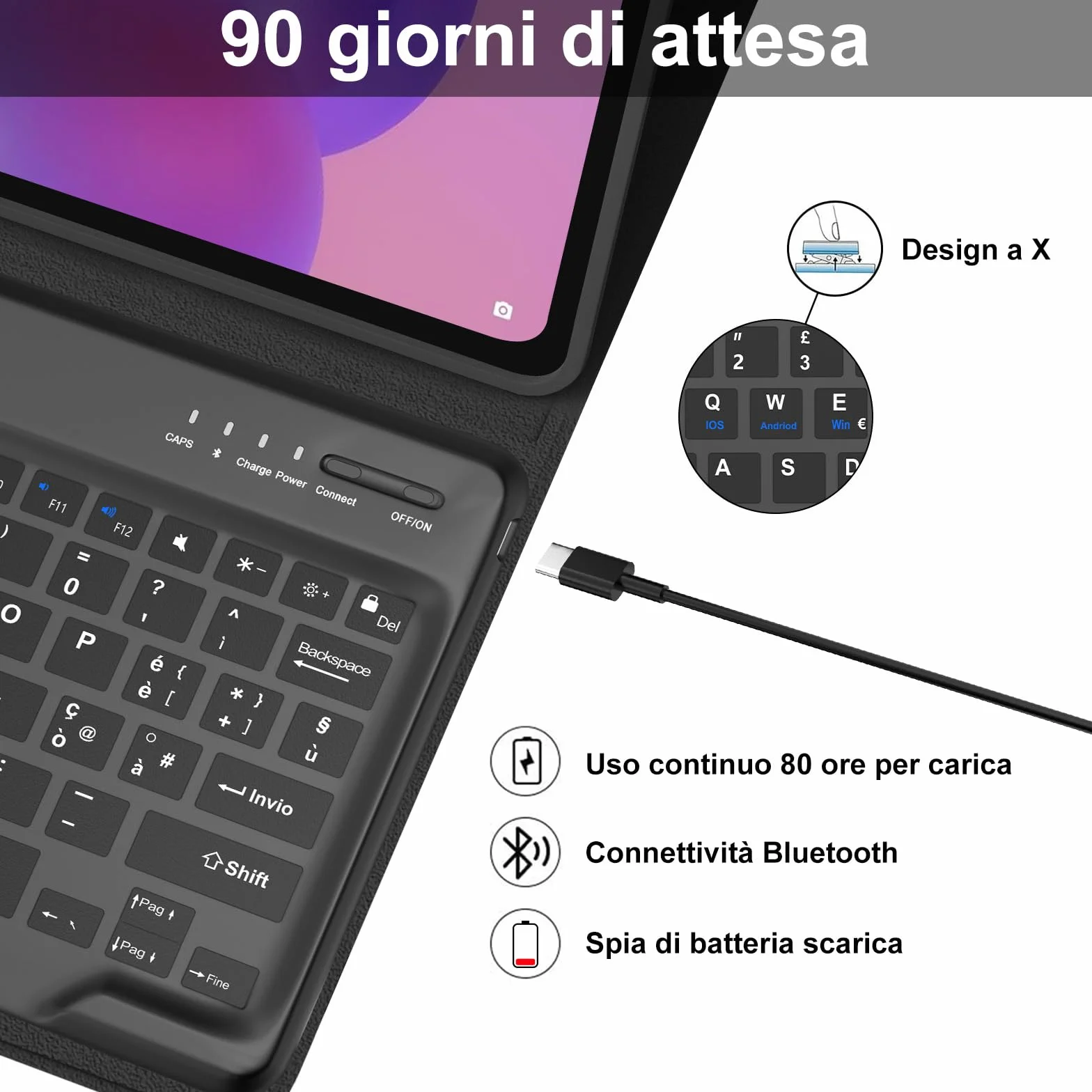 IVEOPPE Tastiera per Lenovo Idea Tab Plus 12.1" 2025, Cover Tastiera Italiano QWERTY, Senza Fili Bluetooth Staccabile Custodia Keyboard per Lenovo Idea Tab Plus 12.1 Pollici 2025, Nero