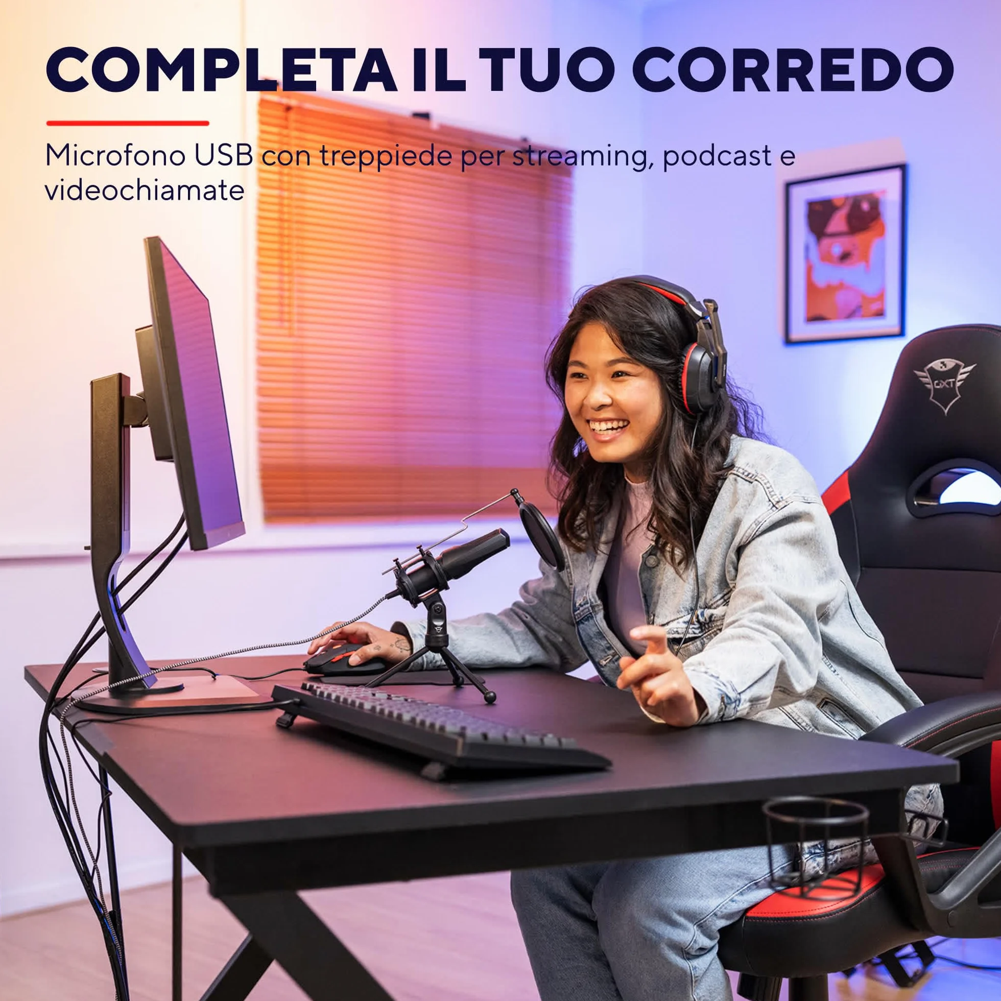 Trust Gaming GXT 232 Mantis Microfono USB per Streaming, Shock-Mount, Filtro Pop e Treppiede, Microfono per PC, Computer, PS4, PS5, Podcast, Vlog - Nero