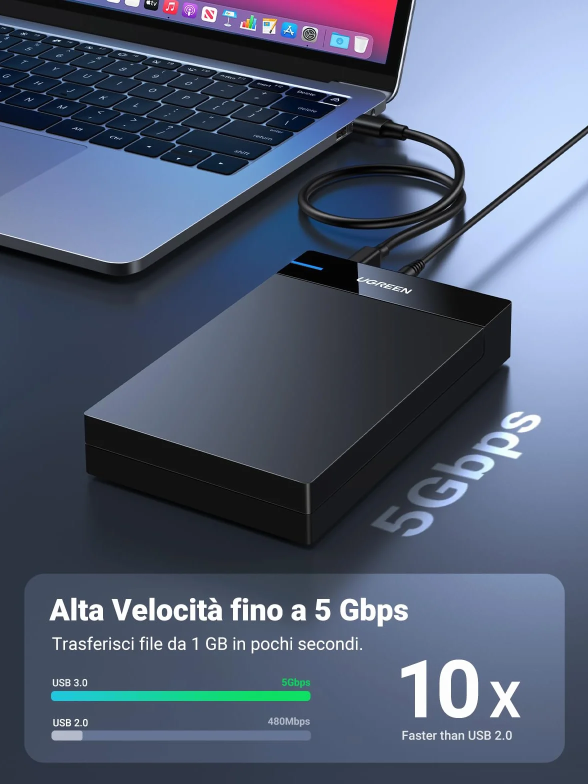 UGREEN Case Esterno Hard Disk 3.5" 20TB, Enclosure Estgerno USB 3.0 con UASP 5Gbps per HDD SSD SATA I II III con Alimentatore Compatibile with WD Toshiba Seagate