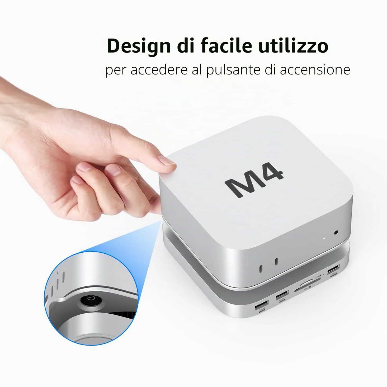 AKKYAJAURE Docking Station per Mac Mini M4/M4 Pro, 10 in 1 Hub e supporto in alluminio con custodia SSD M.2 NVMe,10 Gbps USB-A*2, lettori di schede SD/TF, USB 2.0