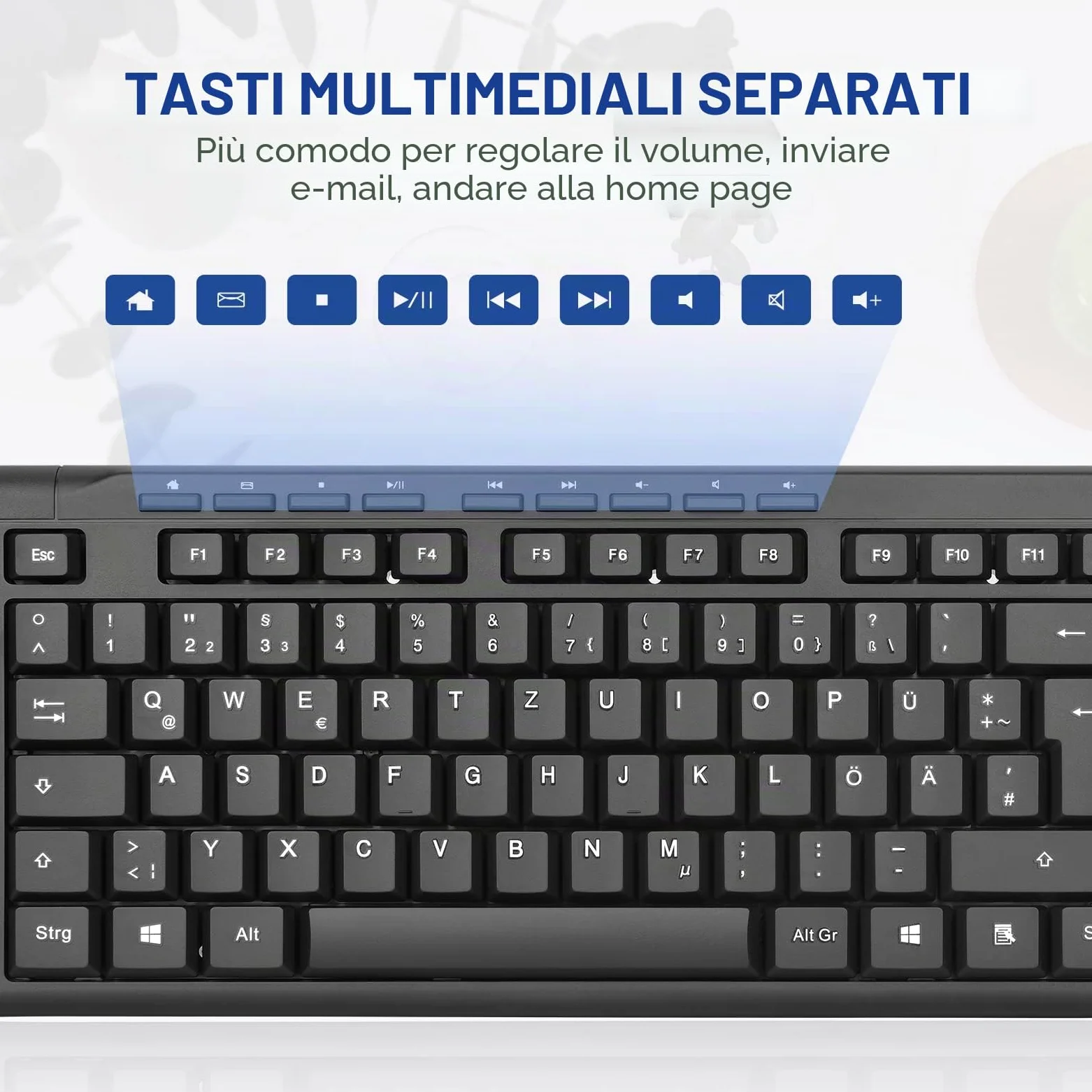 Rii RK907 Wired Tastiera USB per Mac/PC/Tablet/Windows/Android/Microsoft, Layout Tedesco QWERTZ, Nero