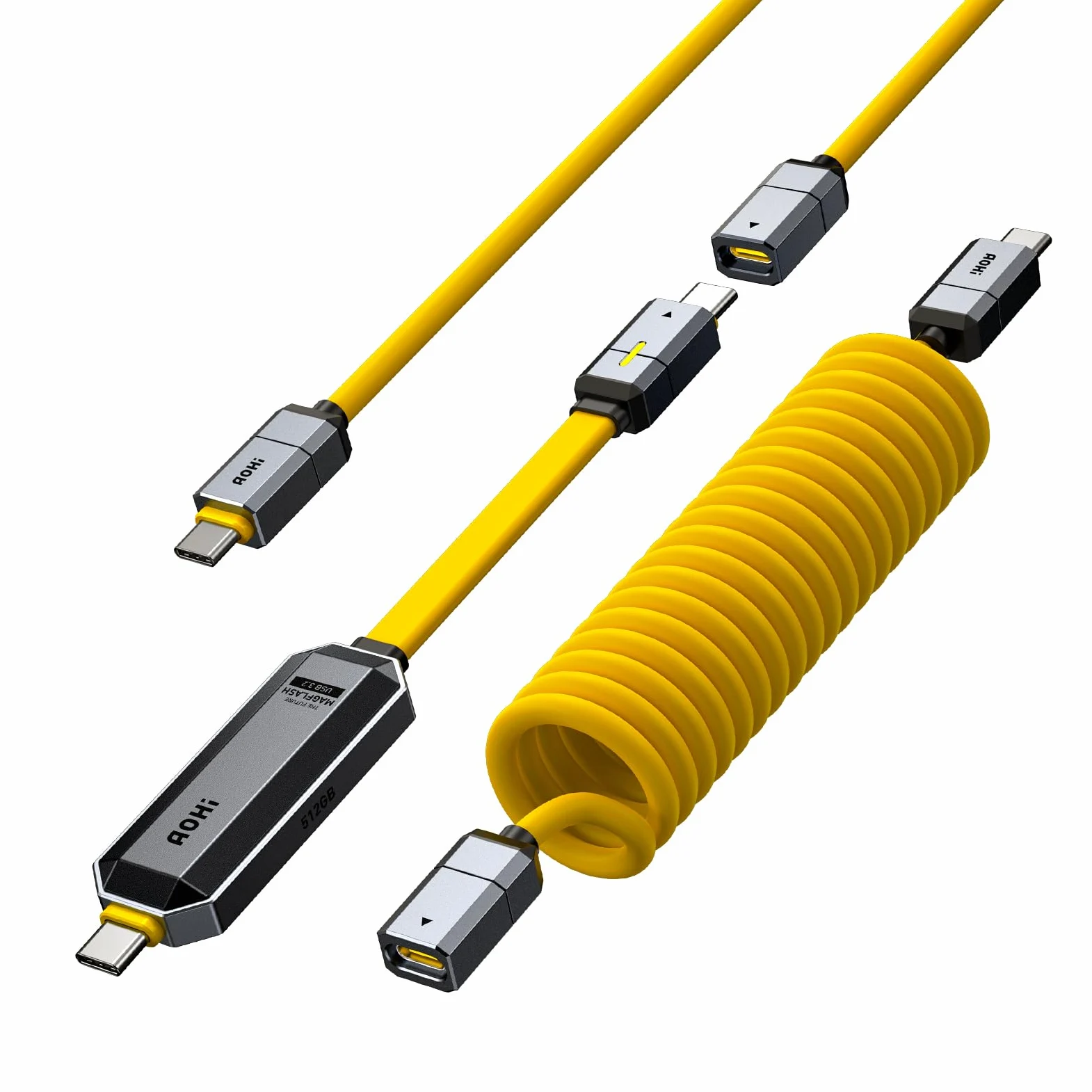 AOHI Set di cavi USB C da 240 W fai da te con unità flash USB C da 512 GB, 2 in 1 PD 3.1 per ricarica rapida e archiviazione dati, con USB 3.2 Gen2 Type C SSD USB Drive per MacBook, iPhone 16, Galaxy