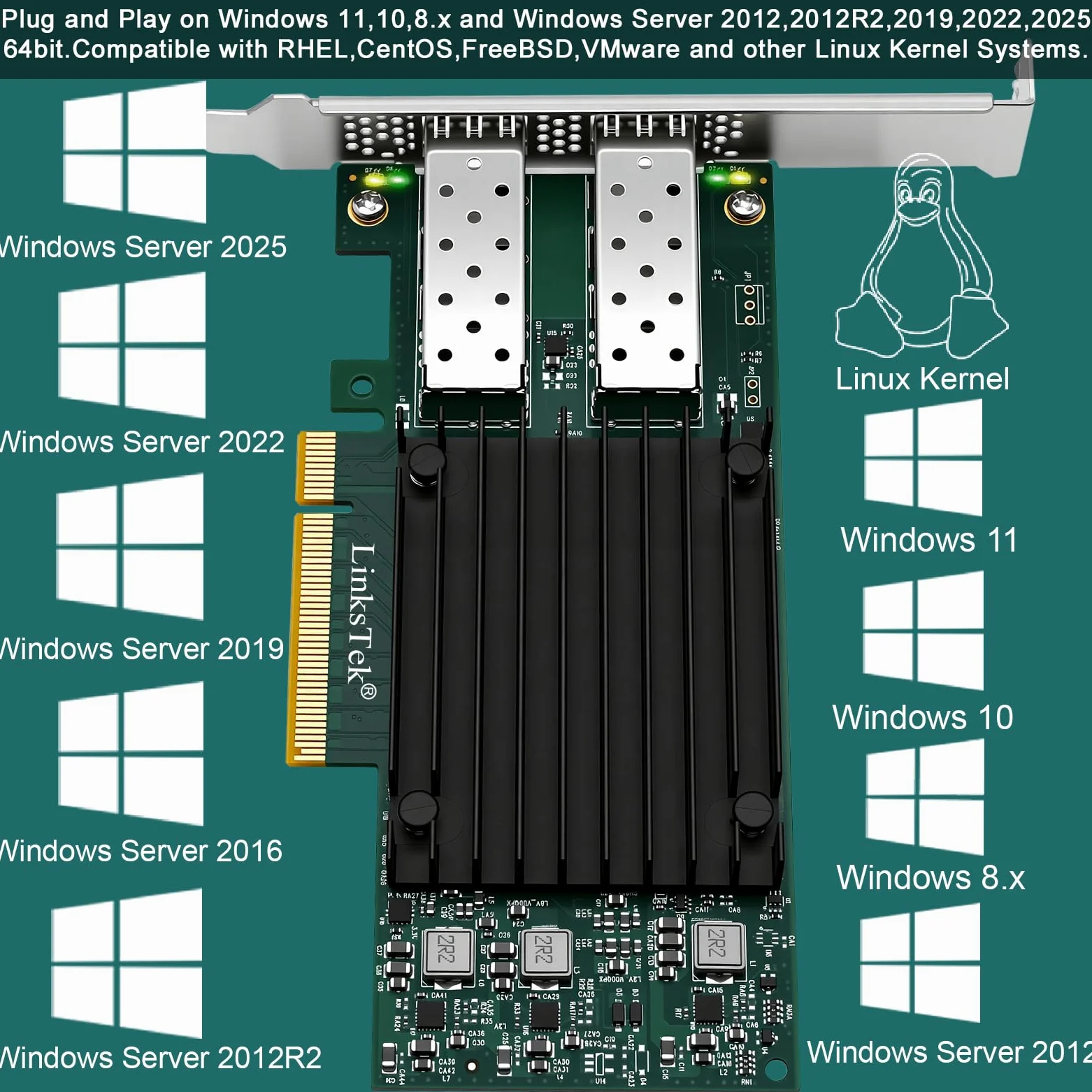 Adattatore Ethernet RDMA intelligente con porte in fibra SFP28 Dual 25GbE per server di virtualizzazione e archiviazione, controller Ethernet Mellanox ConnectX-4 Lx EN MT27711A0, 2X 25GbE PCIE 3.0 X8