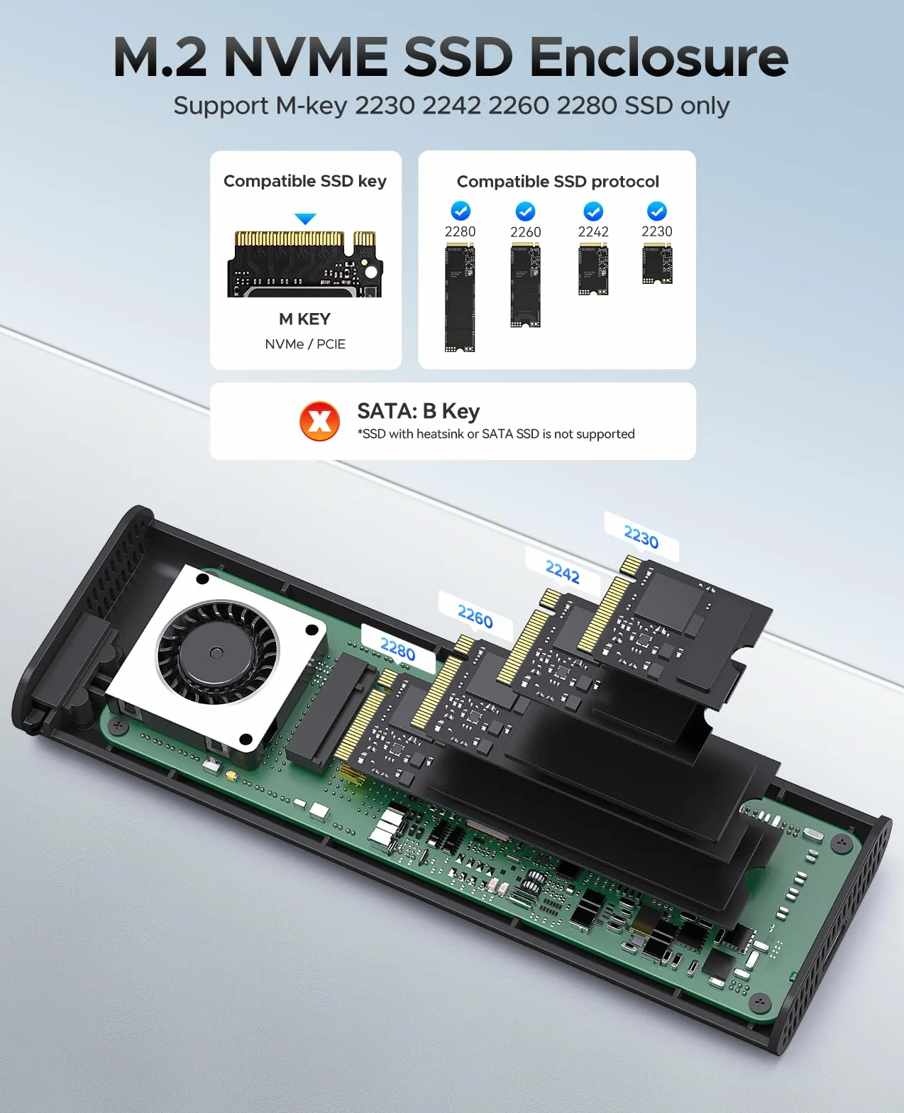 ORICO Alloggiamento SSD da 40 Gbps M2 compatibile con USB4 Thunderbolt 4/3, fino a 3100 MB/s NM2 NVMe adattatore per 2230 2242 2260 2280 (M Key) SSD alloggiamento in alluminio COM2