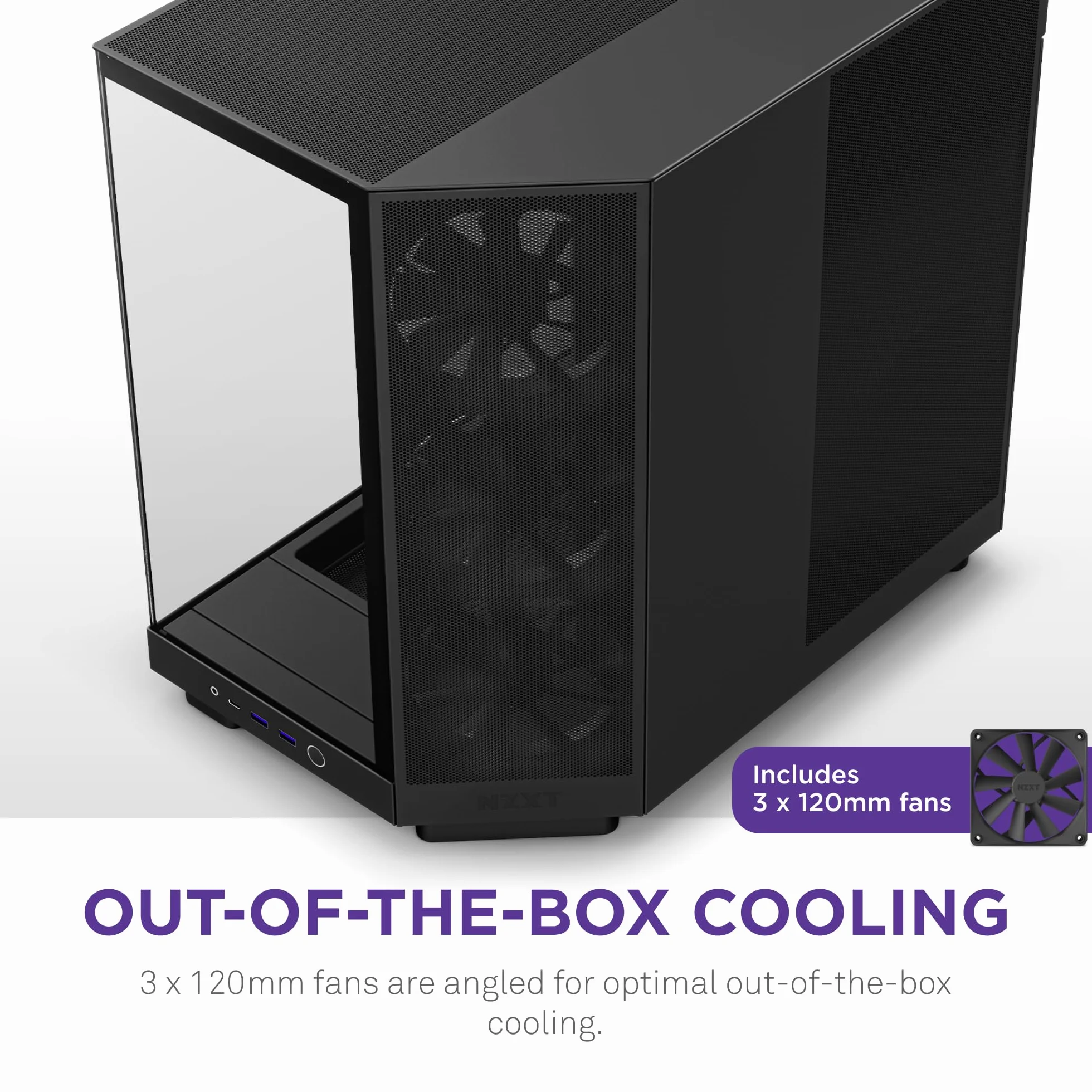 NZXT H6 Flow, CC-H61FB-01, Case Mid-Tower Compatto a Doppia Camera con Flusso d'Aria, Pannelli in Vetro Panoramico, Flusso d'Aria ad Alte Prestazioni, Include 3 Ventole da 120 mm, Nero | Case ATX compatto a doppia camera con vetro panoramico e 3 ventole 1