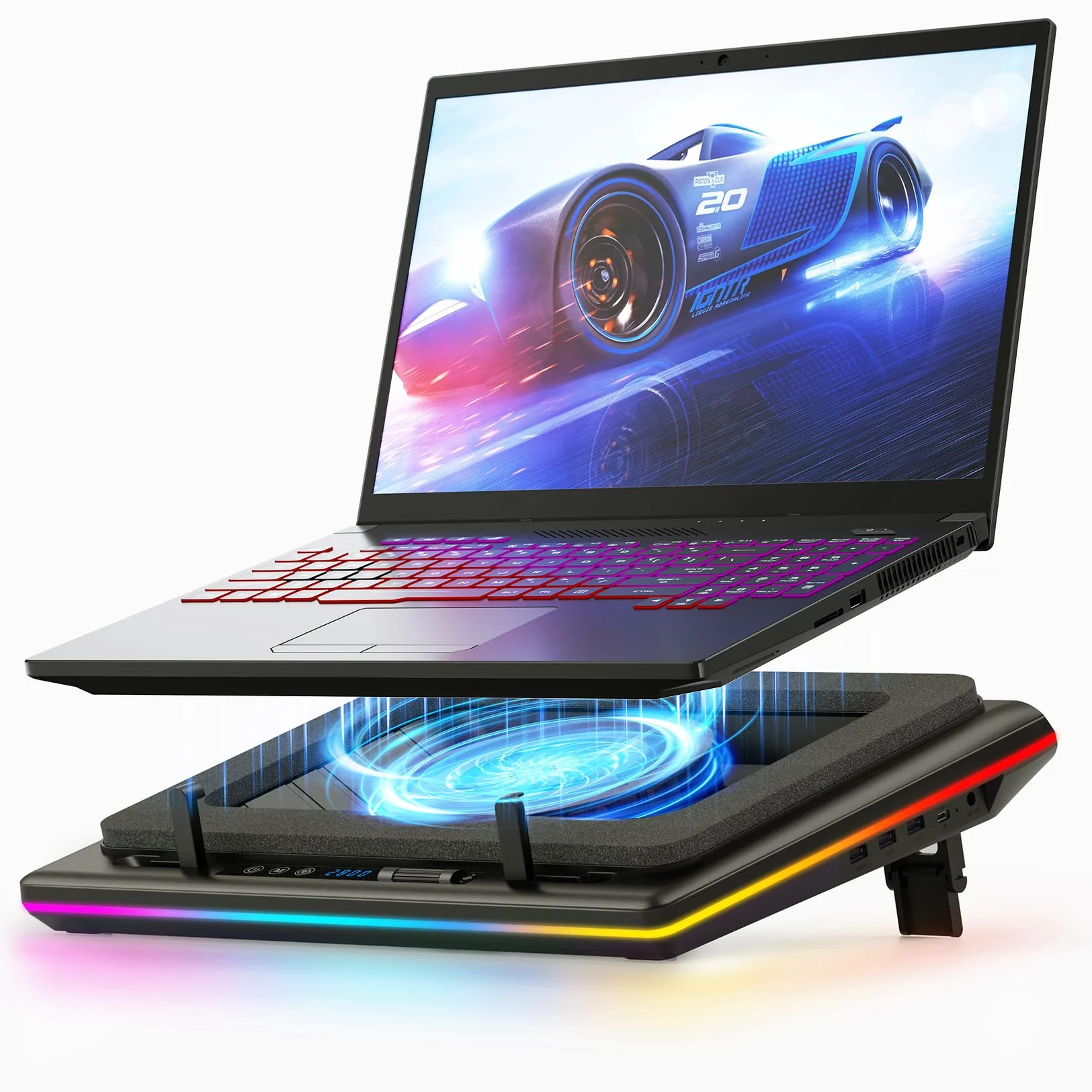 Base raffreddamento PC portatile ventole turbo RGB velocità regolabile touch screen LCD 3 porte USB antipolvere 38-48 cm