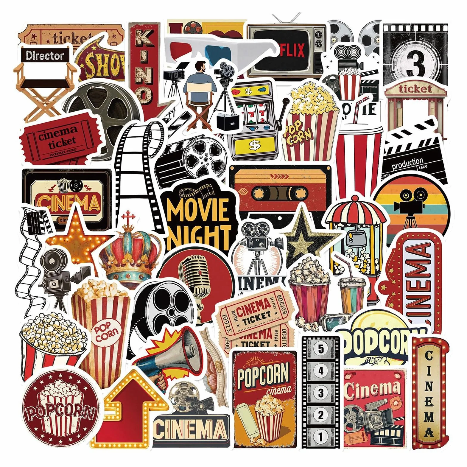 100 Pezzi Adesivi Estetici Film, Decorazioni Tema Serata Cinema Per Regali Di Festa, Bottiglia D’acqua, Scrapbook, Computer Portatile, Divertenti Sticker Cinema