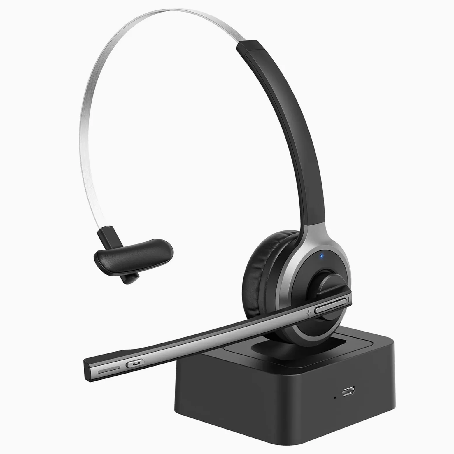 Telefono Het Cuffie Bluetooth 5.0 con microfono Base di ricarica Wireless Het for PC Laptop Call Center Office 18H Talking Time Office Phone Het (Color : Black with Silver Size : U) little surprise