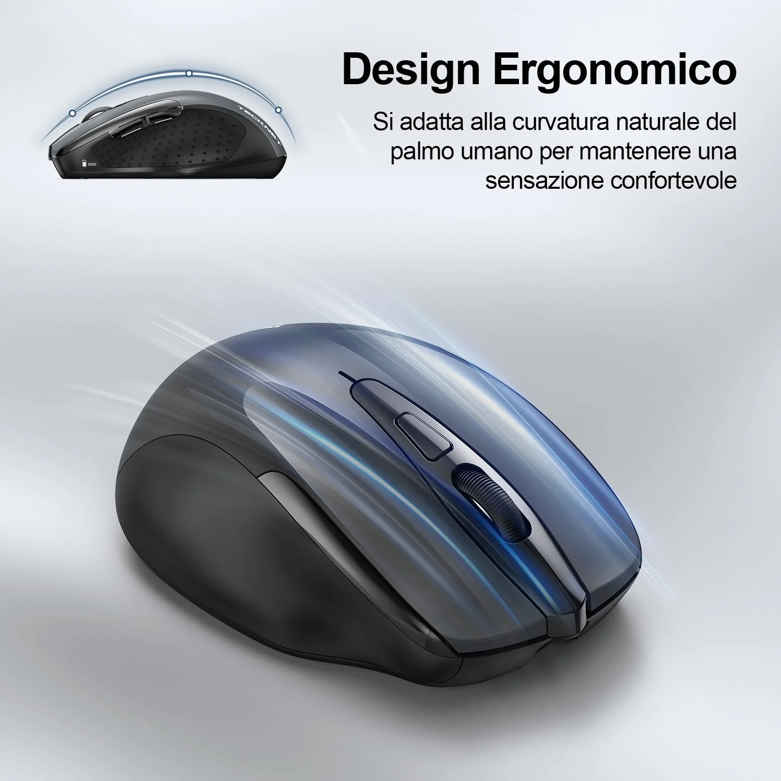 TECKNET Mouse Wireless Ricaricabile, Silenzioso Mouse Senza Fili, Riduzione Rumore Fino a 90%, 4800 DPI, 6 Pulsanti Mouse Ergonomico, 2.4G Mouse USB Compatibile con PC Portatile, Mac, Laptop