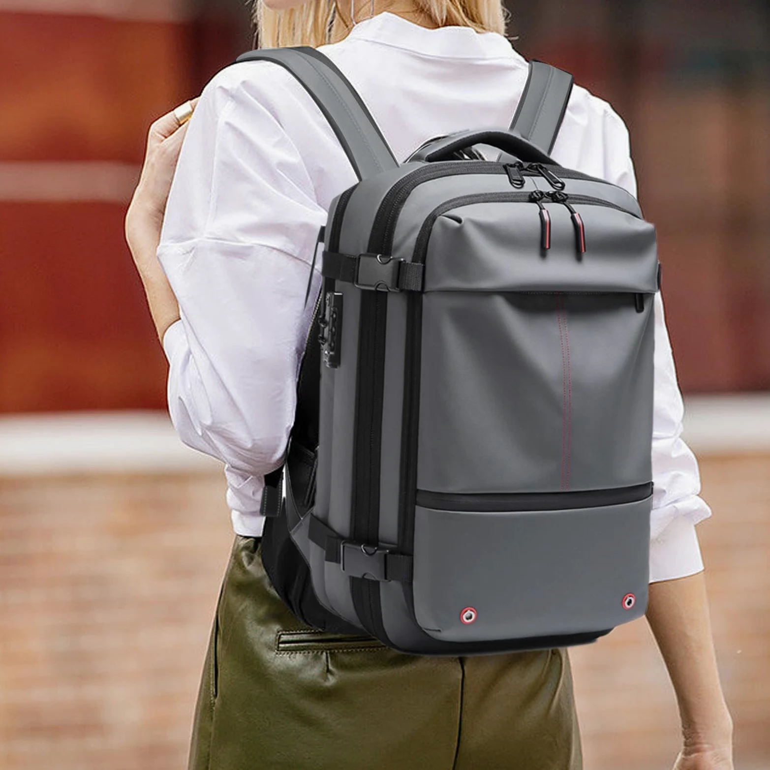 Zaino da viaggio sottovuoto – Airpack 60L espandibile scomparto per computer | imballaggio sottovuoto in tessuto Oxford, zaino airpack con blocco password, impermeabile, separazione secco/naso