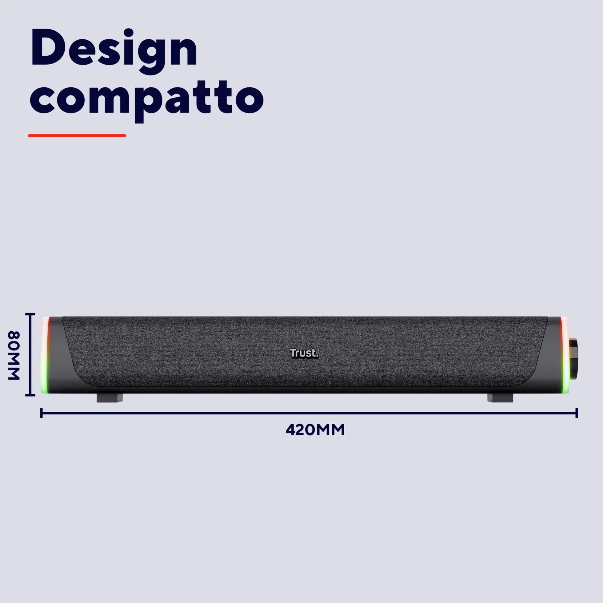 Trust Liro Soundbar PC 12W, Stereo Speaker con Illuminazione LED RGB, Sound Bar Jack AUX 3.5 mm, Casse PC con Alimentazione USB, Altoparlanti per PC Laptop Desktop Tablet Smartphone TV, Nero