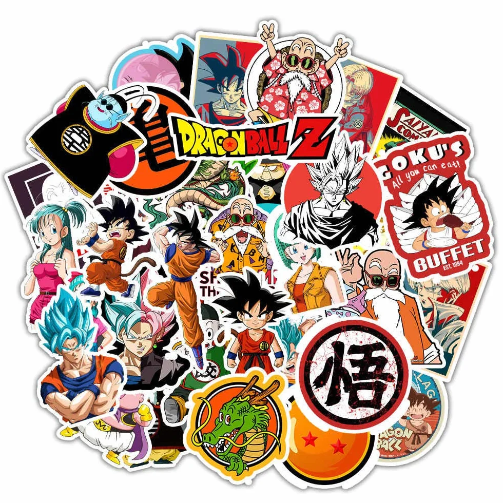 Adesivi impermeabili in vinile per laptop, bottiglie d'acqua, computer, Mac Pad, custodia per telefono, Hydro Flask, paraurti per skateboard, valigie (Dragon Ball Z)