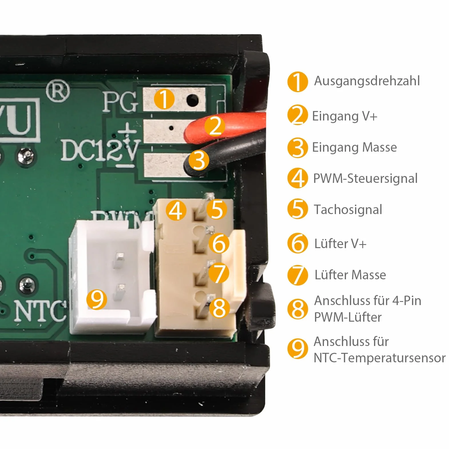Controllo ventola DC 12 V PWM 4 pin con display digitale temperatura e velocità di rotazione – controllo della temperatura per ventola PC a 4 fili – regolatore di velocità 12 V ventilatore