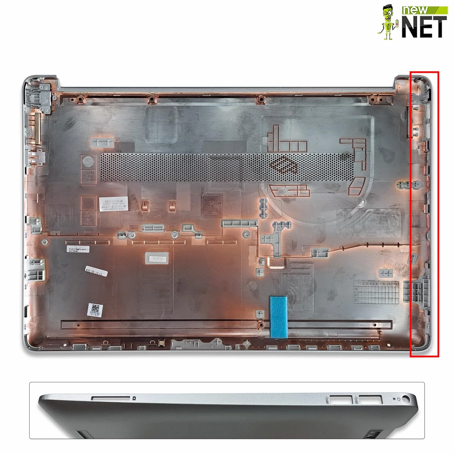 new net - Scocca Inferiore Cover Bottom Case Chassis Compatibile con HP 15-DW, 15-gw, 15s-Dr, 15s-du, 15s-dy, 15s-gr, 15s-GU, 15t-DW, 15z-gw Silver