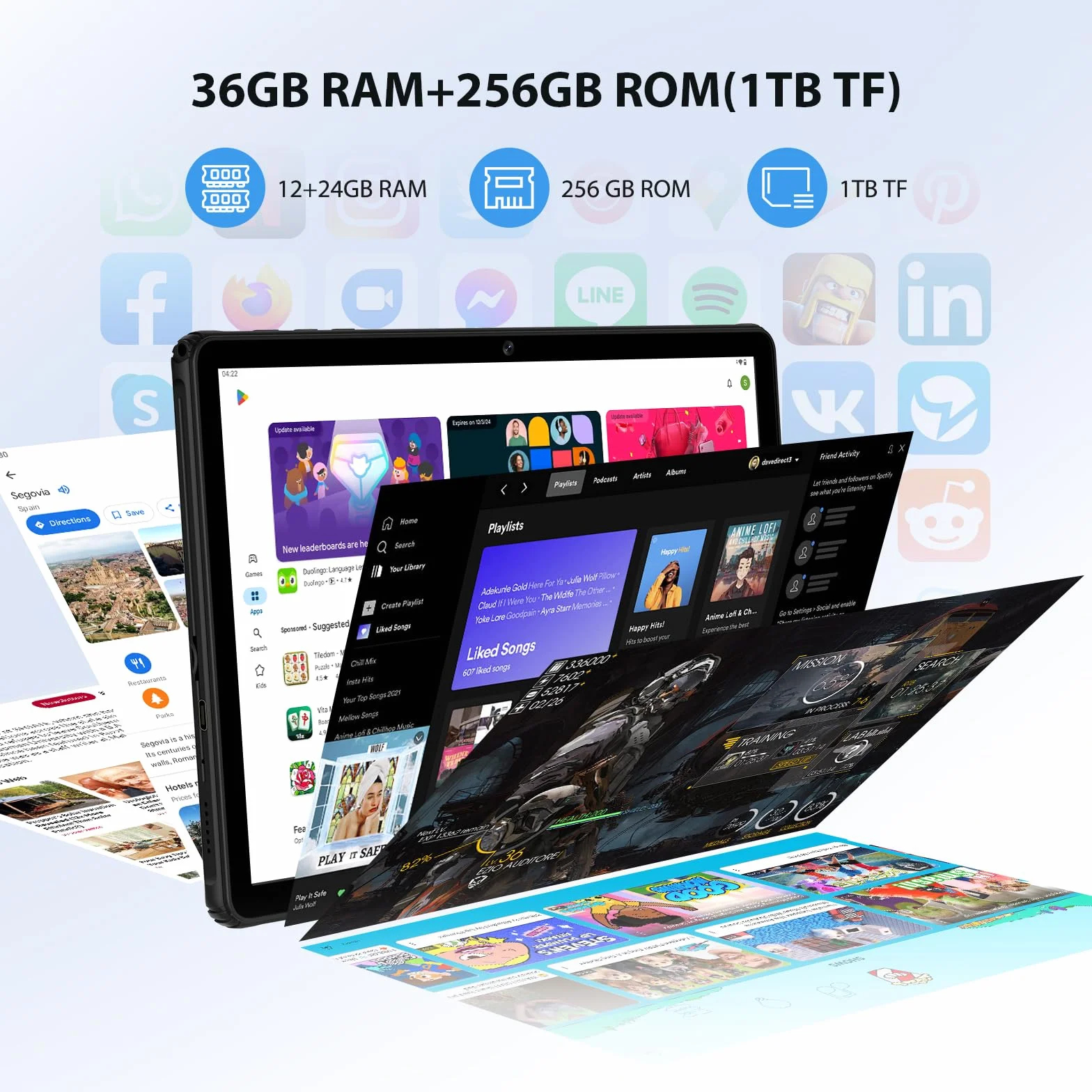 11 Pollici Android 15 Tablet, 5G WiFi, Tablet in Offerta Octa-Core, 36GB RAM+256GB ROM (1TB TF), Widevine L1/8+13MP/8000mAh/GMS/GPS, con Tastiera+Mouse (Nero)