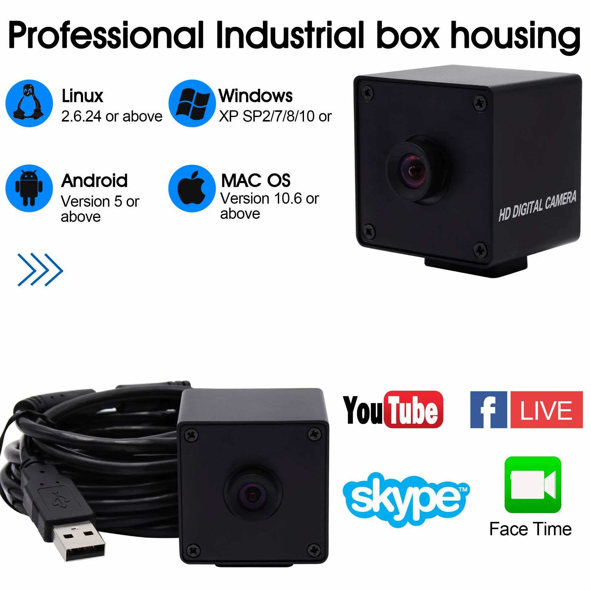 G Telecamera USB Autofocus 1080p grandangolare Webcam, 2mp 100degree Nessuna distorsione Obiettivo Webcam,Mac, Raspberry Pi